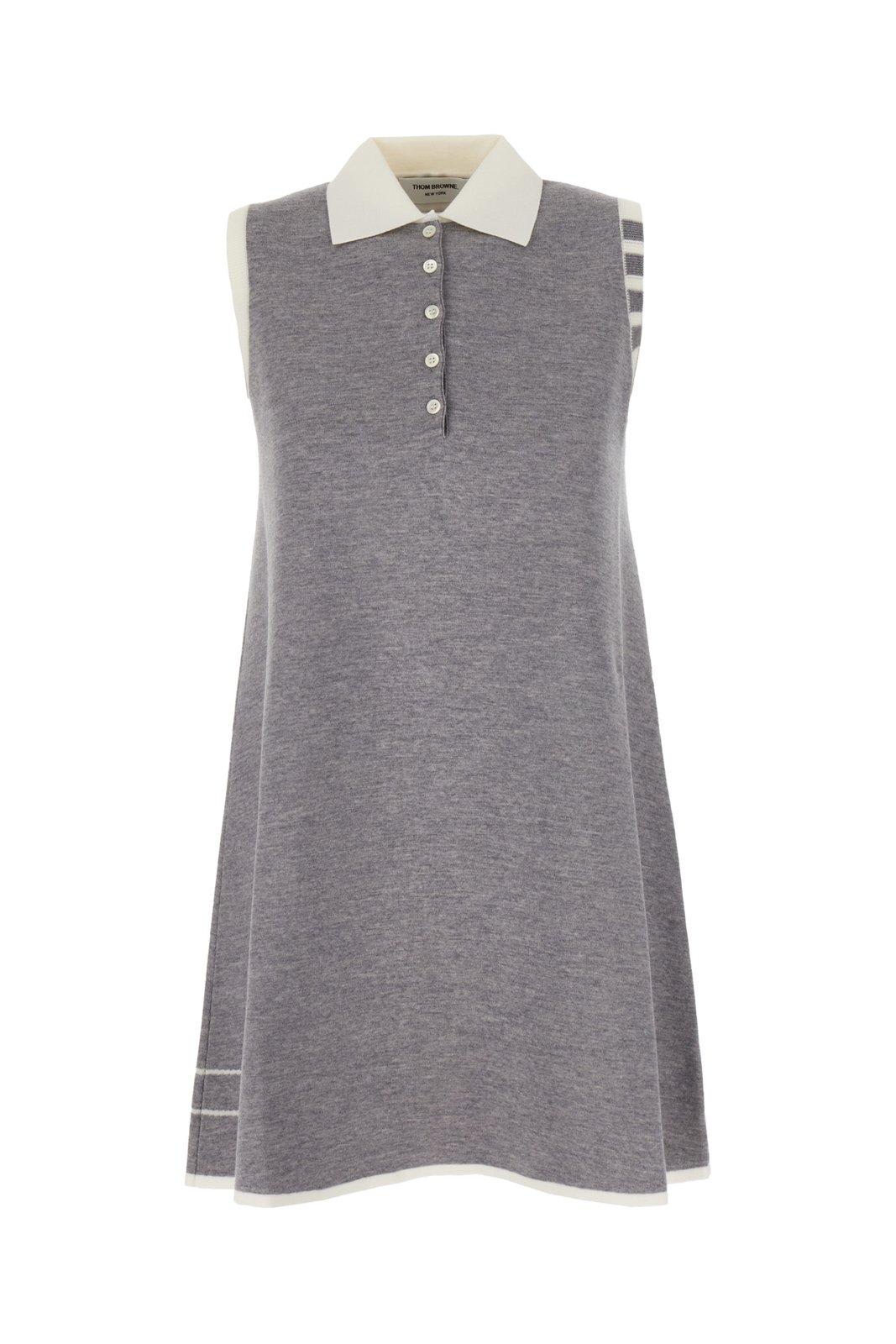 Shop Thom Browne Sleeveless Knitted Mini Dress In Grey