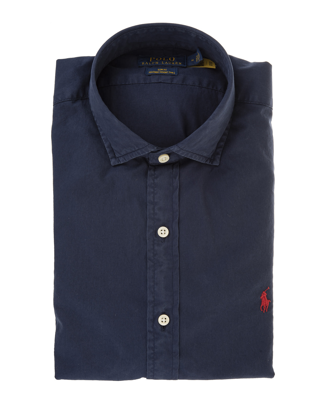 Ralph Lauren Man Night Blue Slim Fit Shirt In Ultralight Cotton With Red Pony