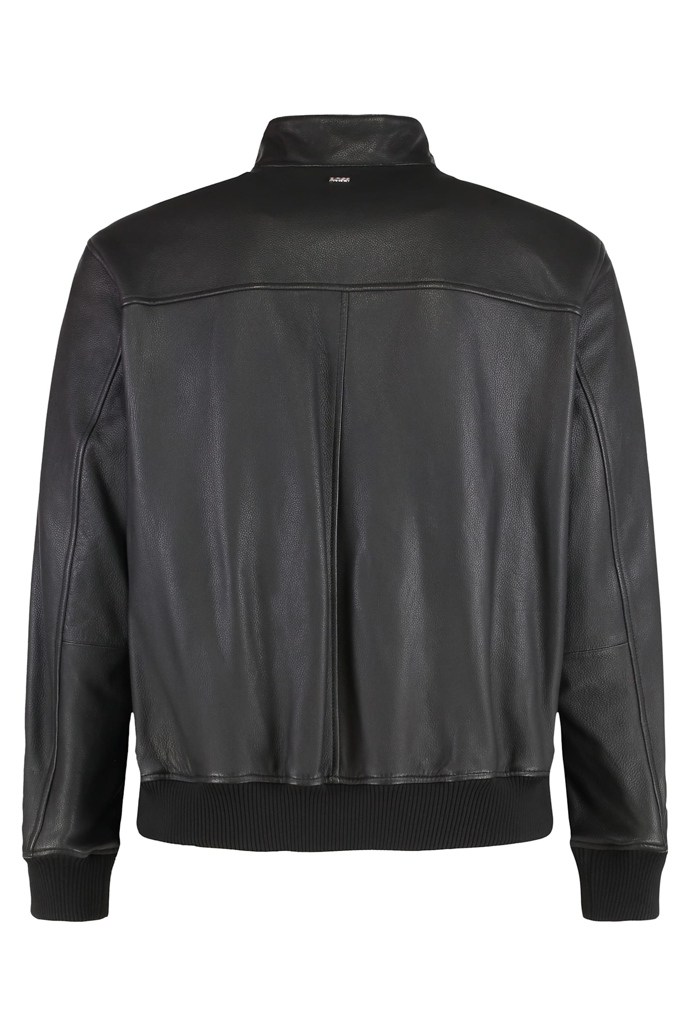 Hugo Boss Stylish Leather Outerwear High Collar In Multi