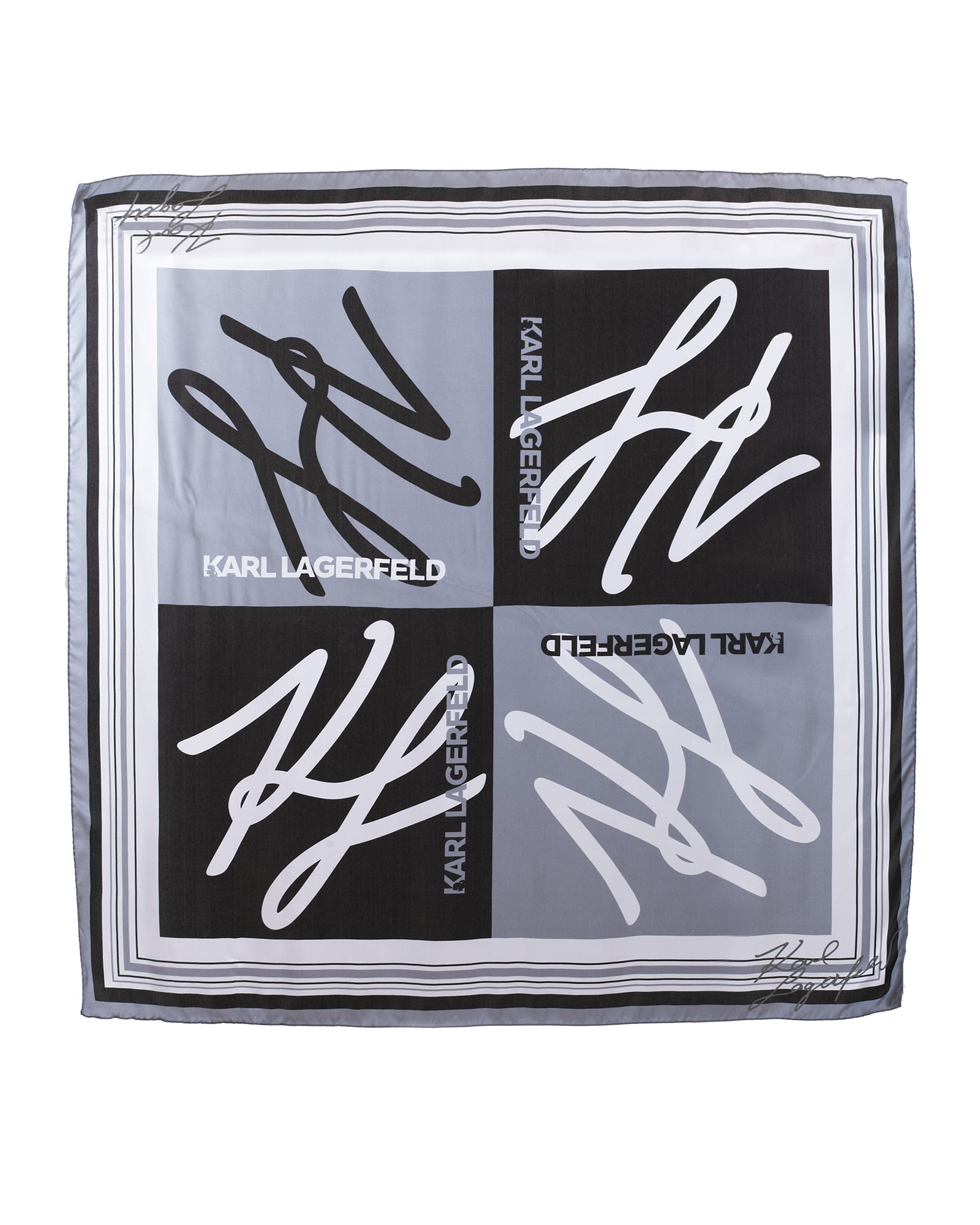 Karl Lagerfeld silk foulard, characterized by the K / Autograph graphics