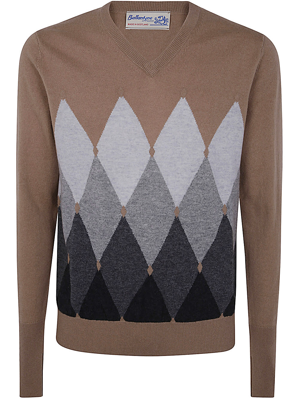 Shop Ballantyne V Neck Pullover In Camel Charcoal