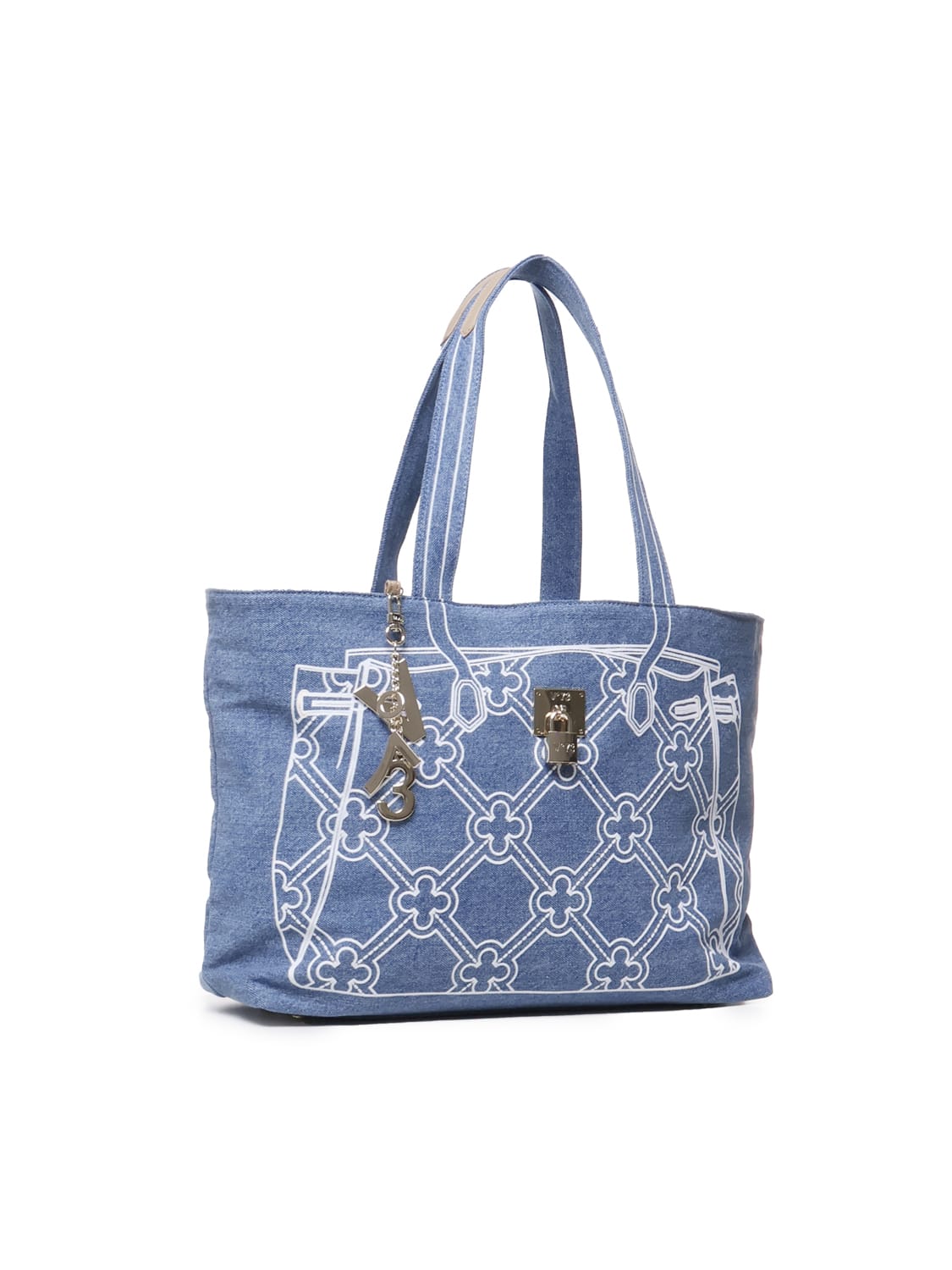 Shop V73 Must Denim Shoulder Bag With Embroidery In Blue