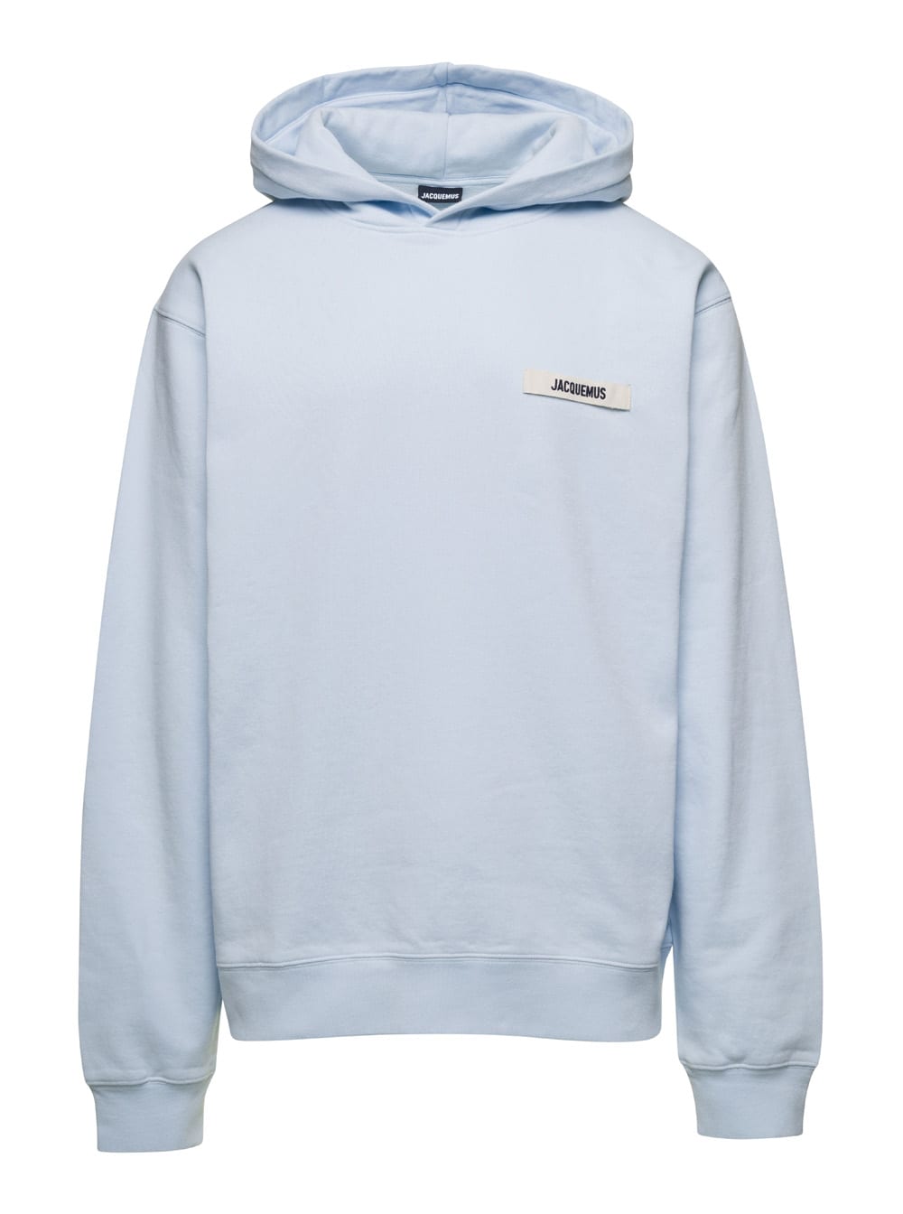 Shop Jacquemus Le Hoodie Gros-grain Light Blue Hoodie With Logo Patch In Cotton Man In Clear Blue