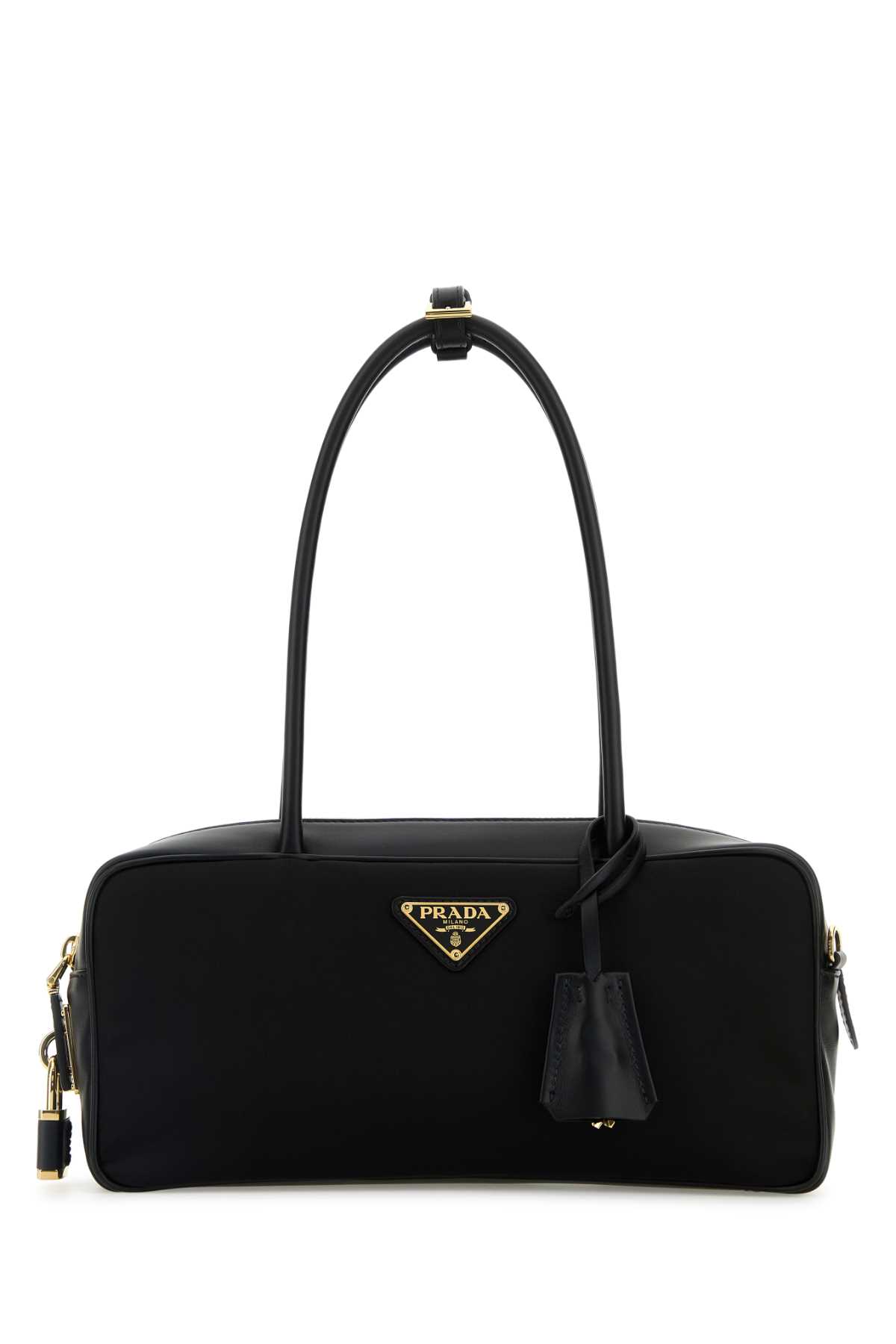 Prada Black Leather And Re-nylon Handbag