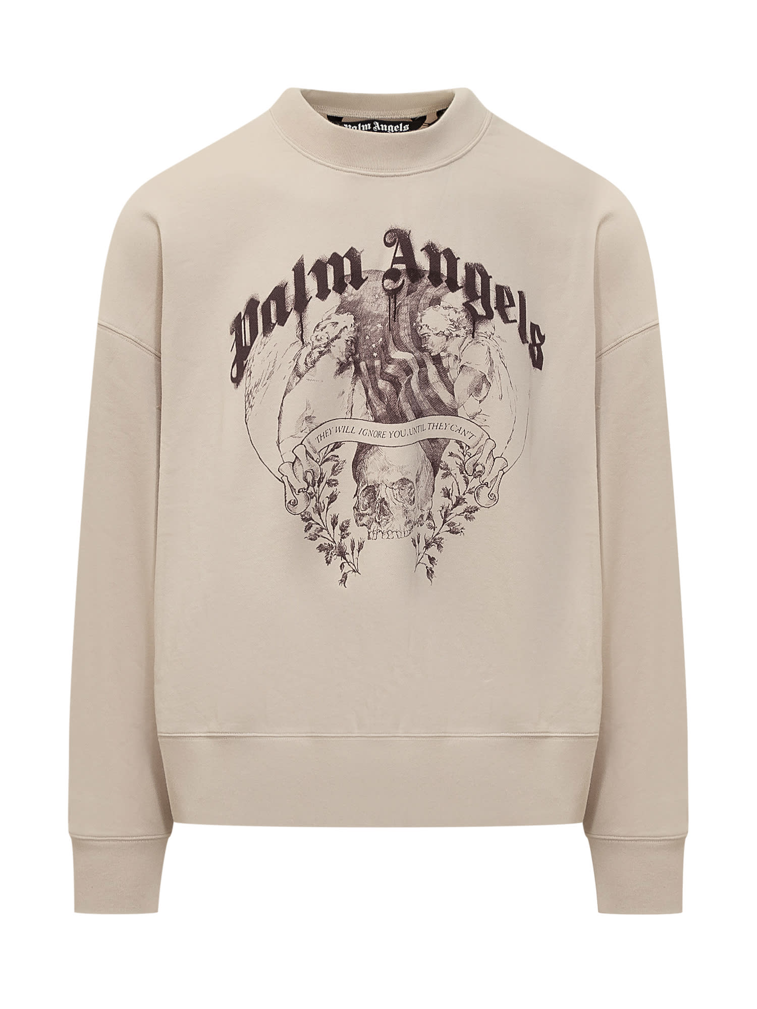 Shop Palm Angels Sweatshirt With Logo In Light Beige Plum