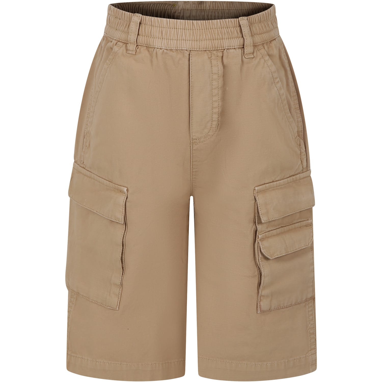 Shop Little Marc Jacobs Beige Cargo Shorts For Boy With Logo In Beige Scuro