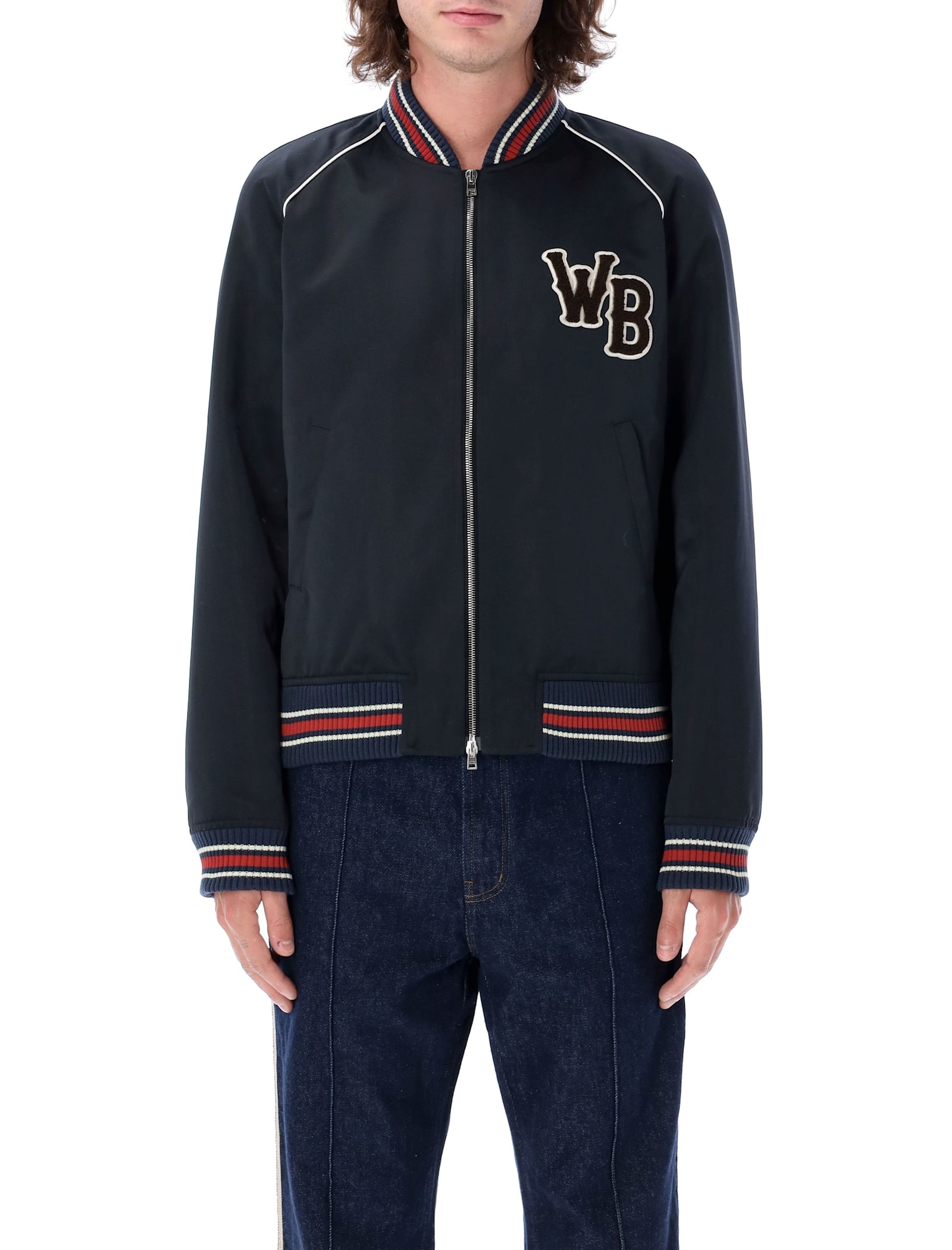 Shop Wales Bonner Marvel Varsity Jacket In Navy