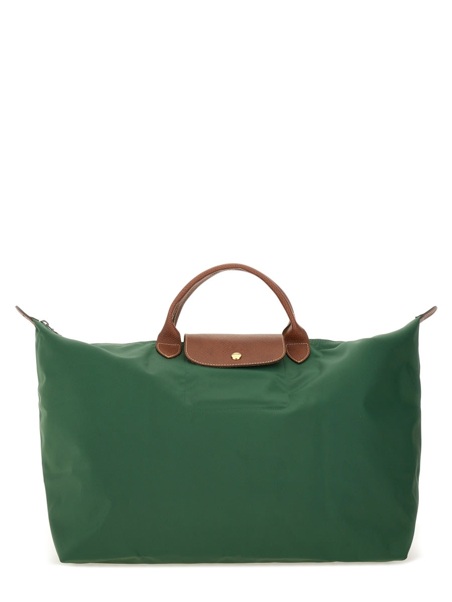 Longchamp Rectangular Duffel Bag With Calf Leather Accents In Green