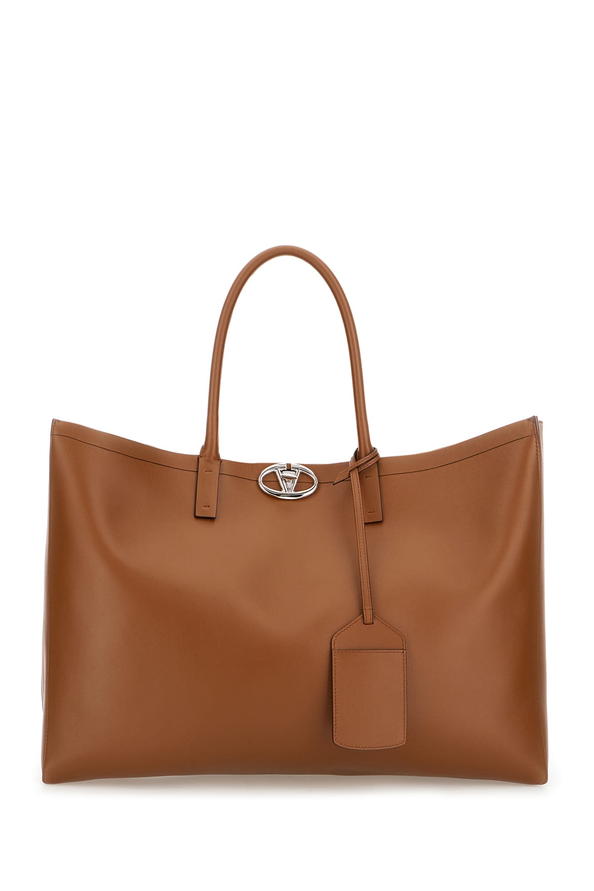 Valentino Garavani Brown Leather Medium Vlogo Locker Shopping Bag