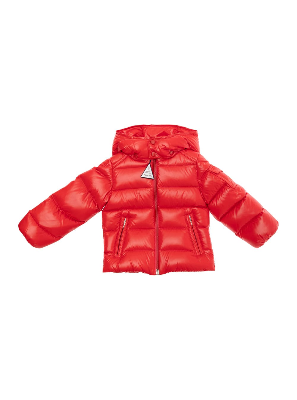 Moncler Kids' Maya Red Down Jacket With Hood And Logo Patch On The Sleeve In Tech Fabric Baby