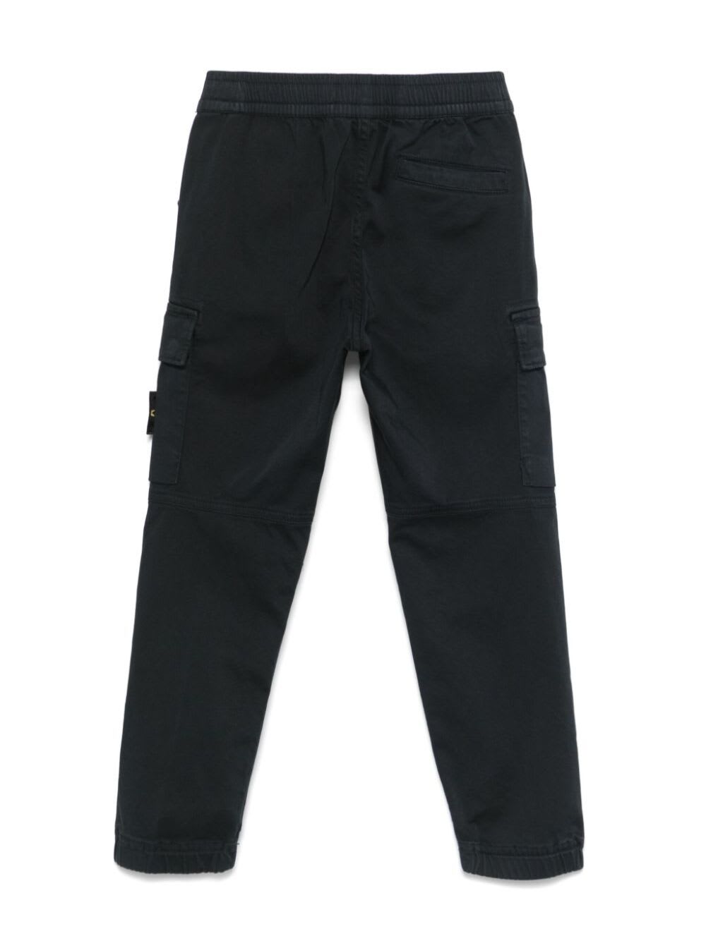 Stone Island Blue Pants With Elastic Waist And Logo Patch On The Pocket In Cotton Stretch Boy In Blu
