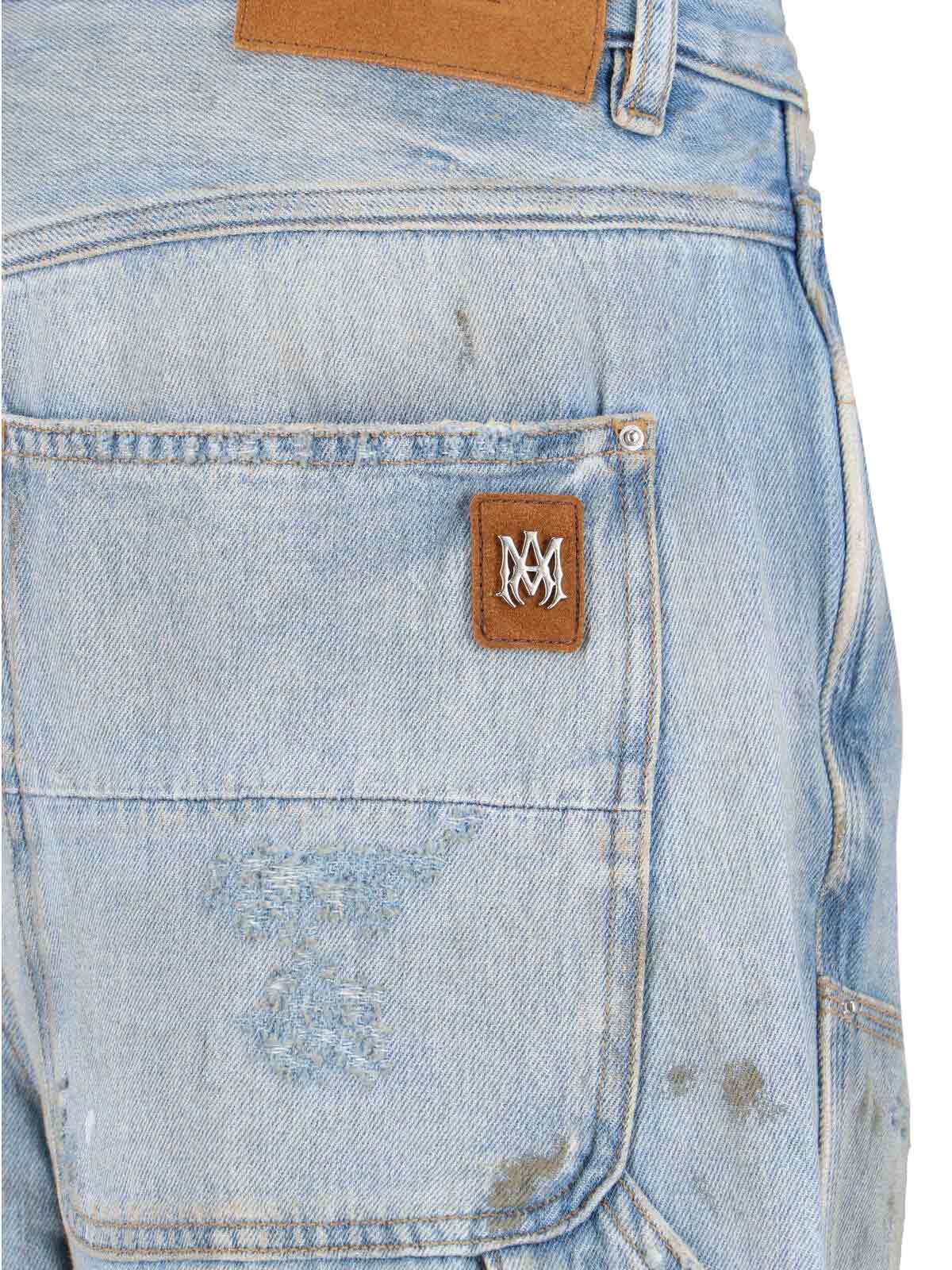 Amiri Straight Carpenter Style Trousers With Distressed Detailing In Blue