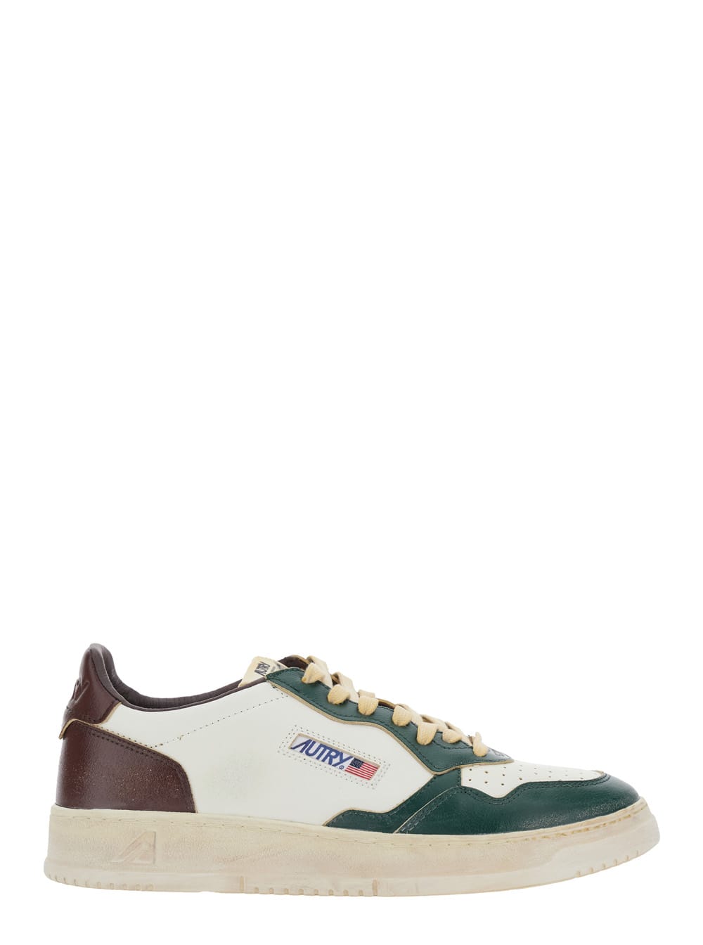 Autry Medalist Low Super Vintage Sneakers In White Pine Grove Leather And Rum Raisin In Animal Print