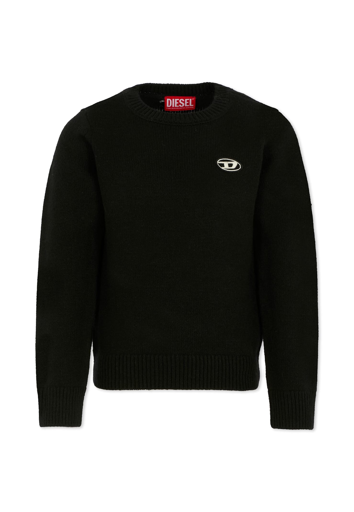 Diesel Pullover Misto Lana E Cashmere Con Patch In Black