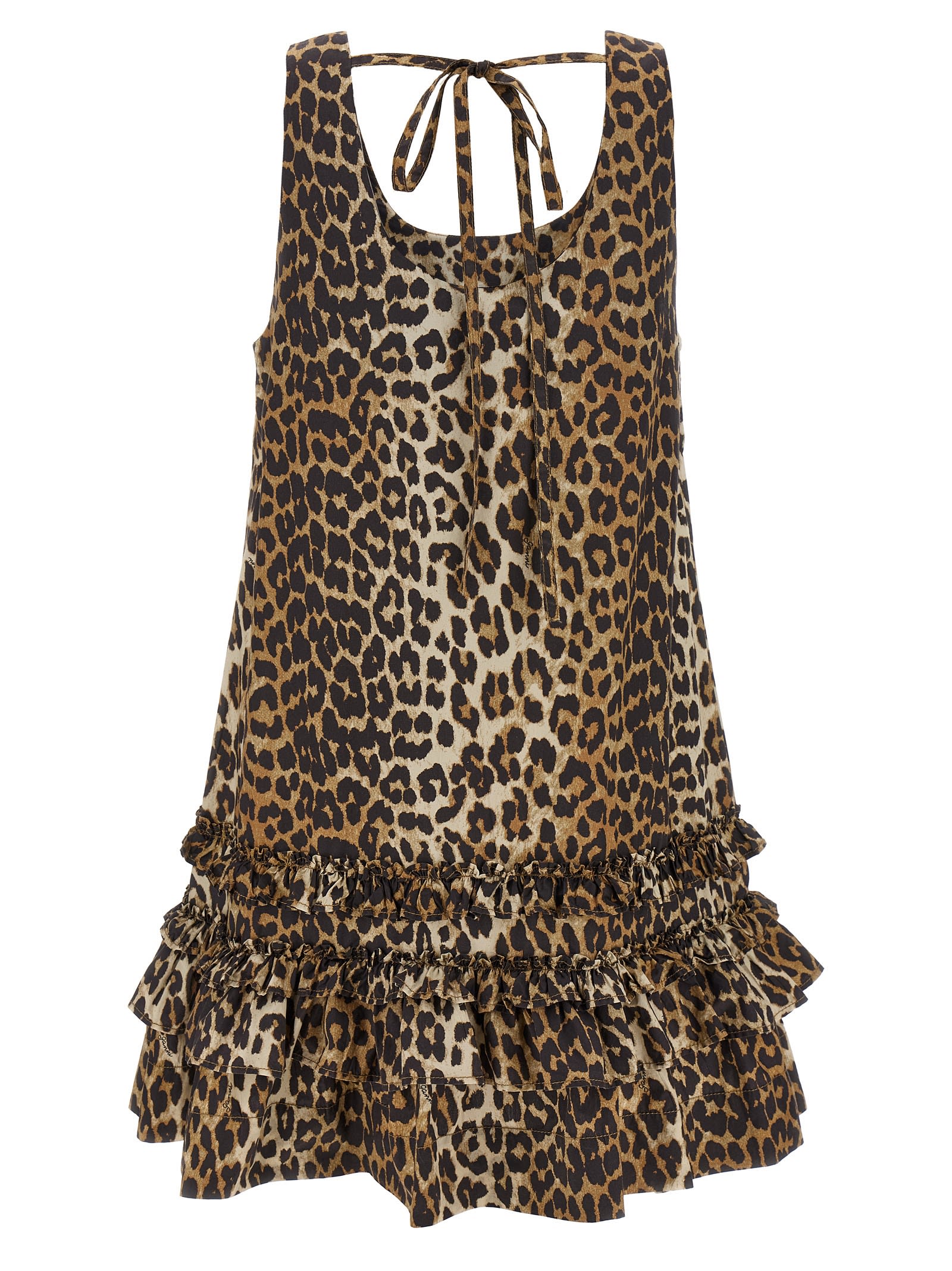 Ganni Leopard Cotton Poplin Mini Dress In Animal Print