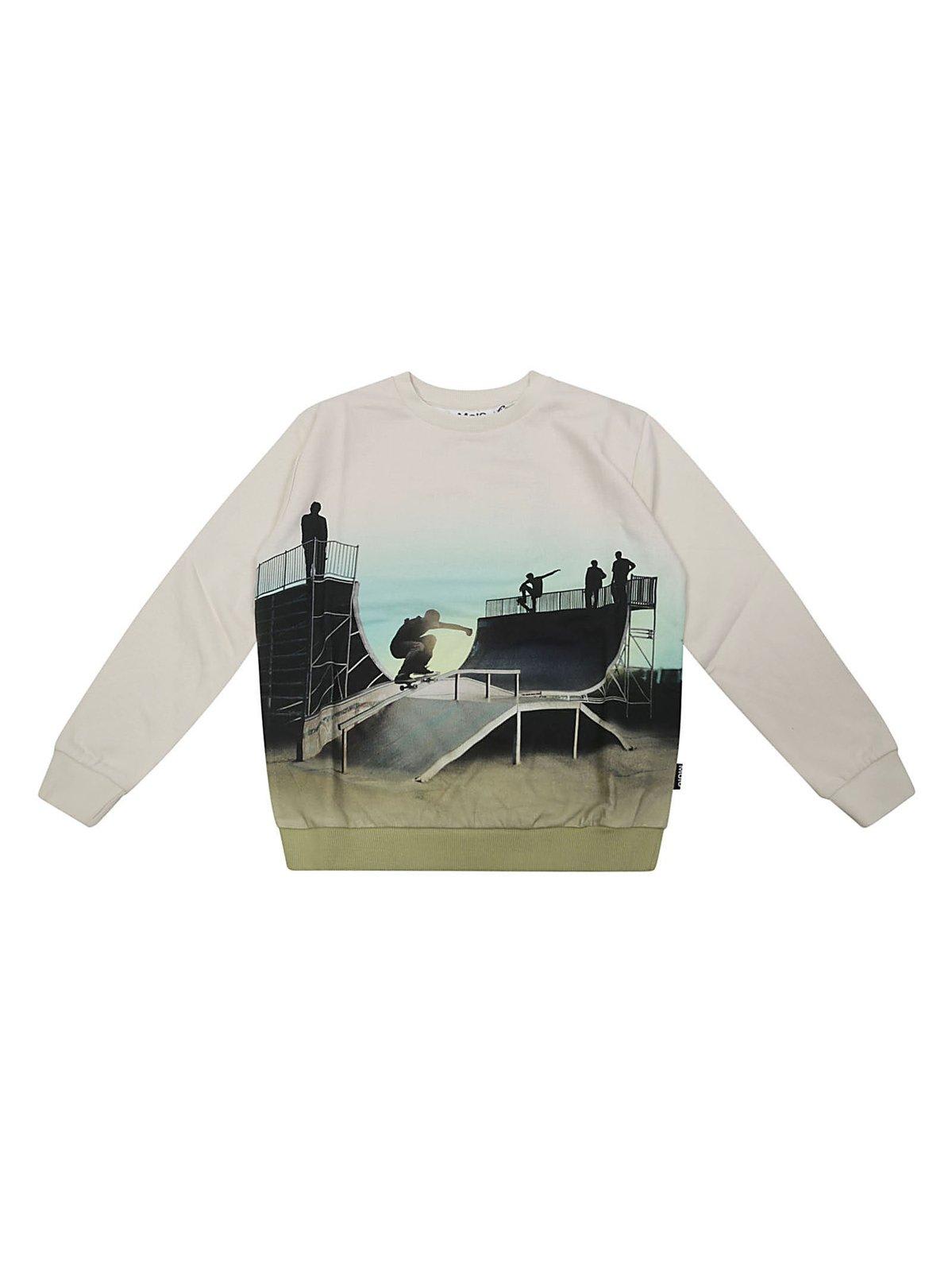 Molo Mattis Graphic Printed Crewneck Sweatshirt In Bianco