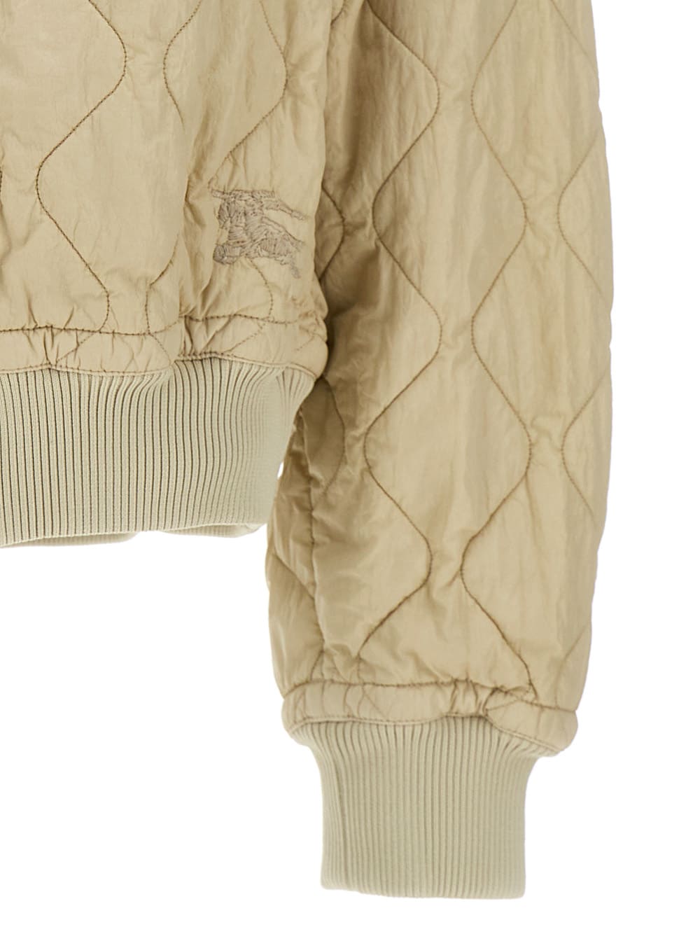 Shop Burberry Beige Quilted Bomber Jacket In Technical Fabric Woman