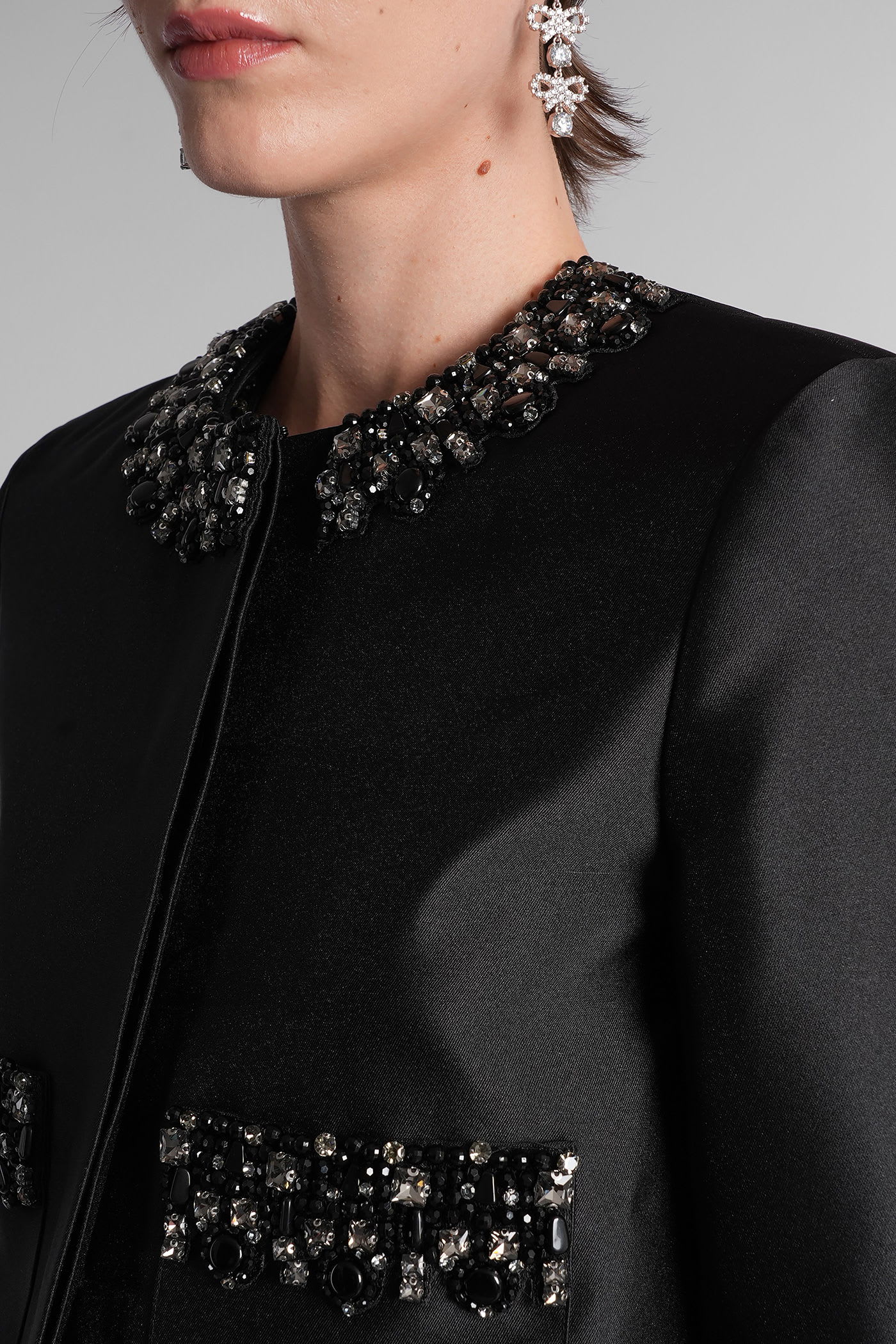 Self-portrait Casual Jacket In Black Polyester In Black