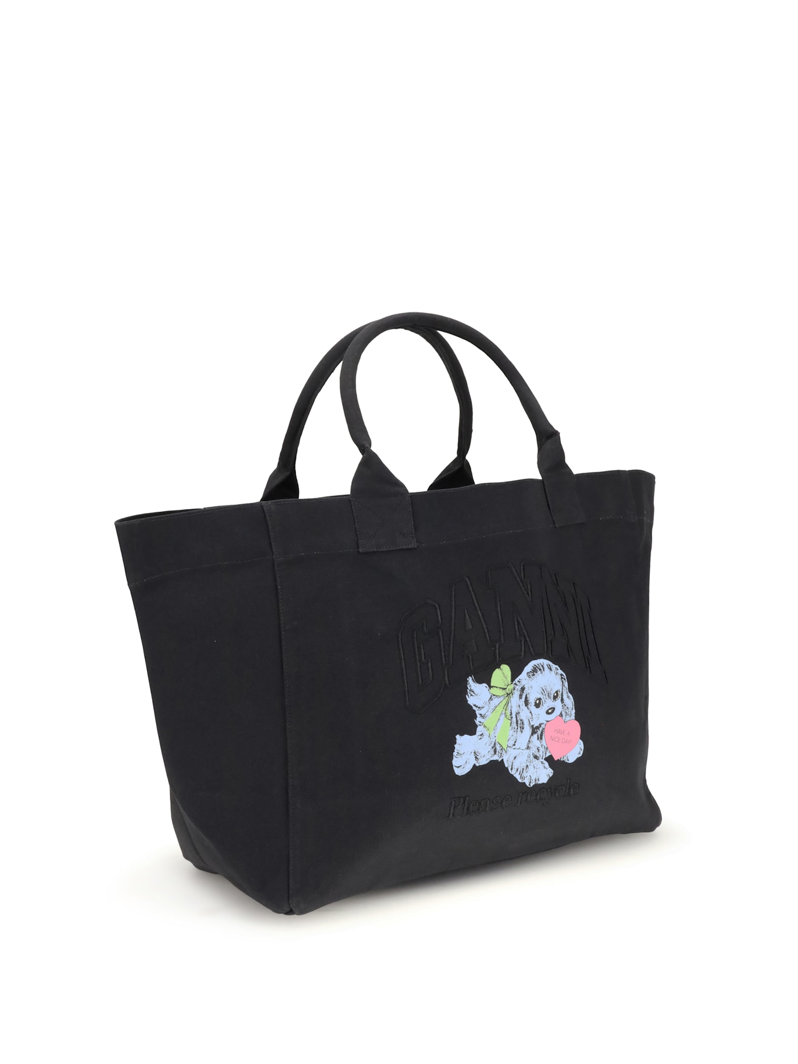 Ganni Xxl Logo-embellished Canvas Tote Bag In Black