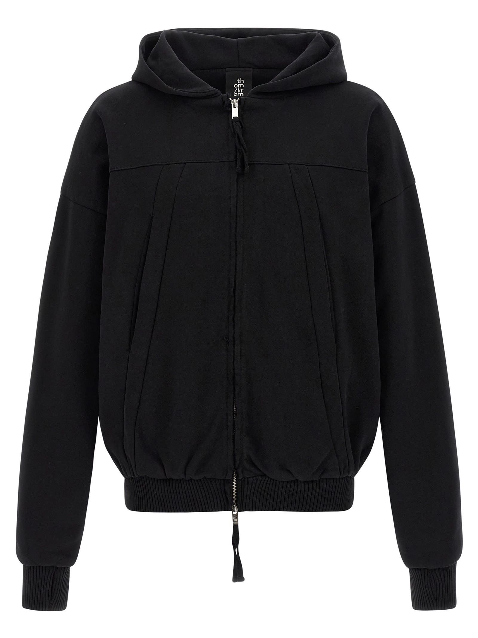 Thom Krom Hoodie With Metal Zip Closure And Knitted Trim In Black
