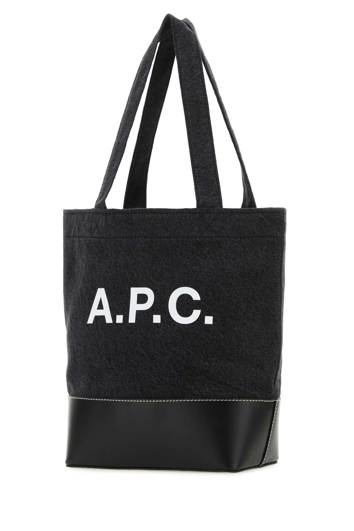 Apc Black Denim And Leather Small Axel Shopping Bag In Noir