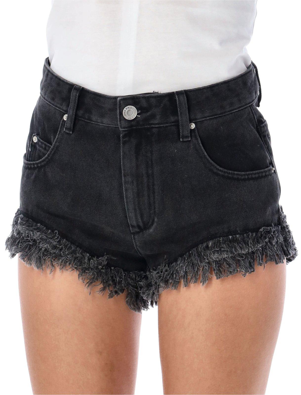 Shop Isabel Marant Frayed Hem Denim Shorts In Black