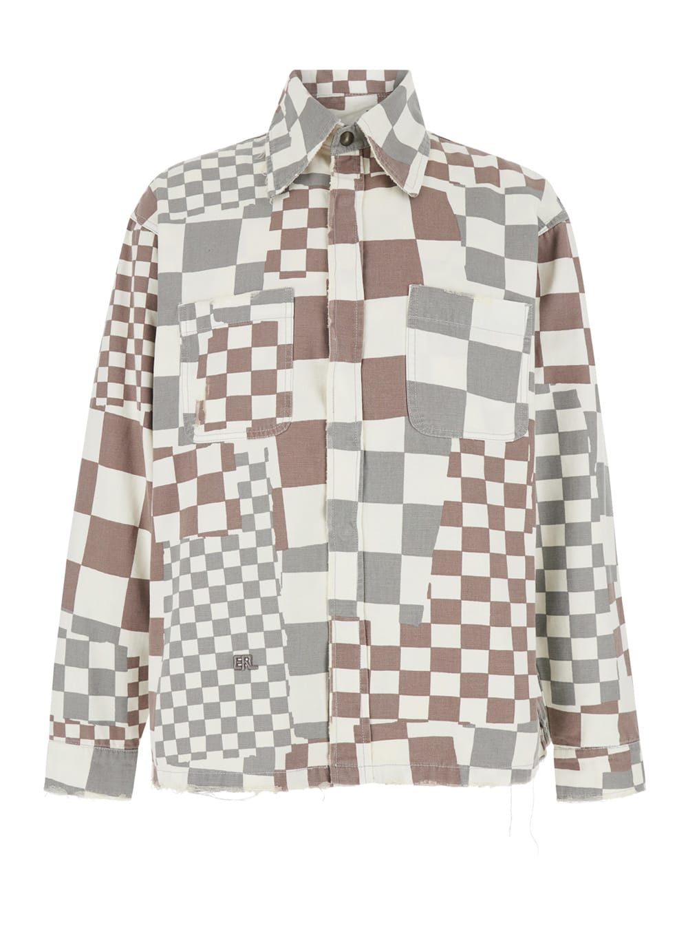 Multicolor Jacket With Asymmetric Check Motif In Cotton Denim Man