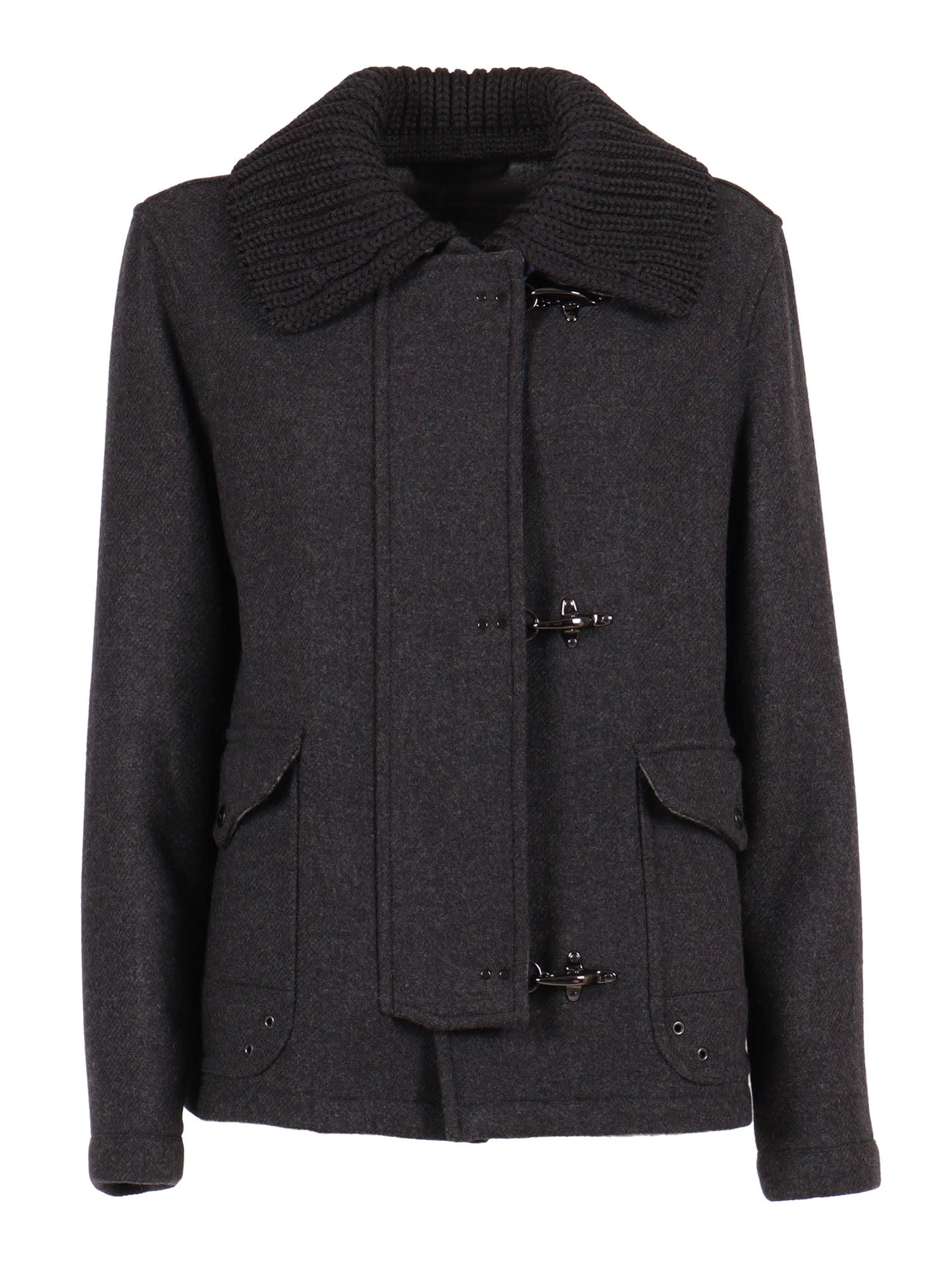 Fay Three-hook Wool Jacket With Removable Ribbed Collar And Iconic Closure In Multi