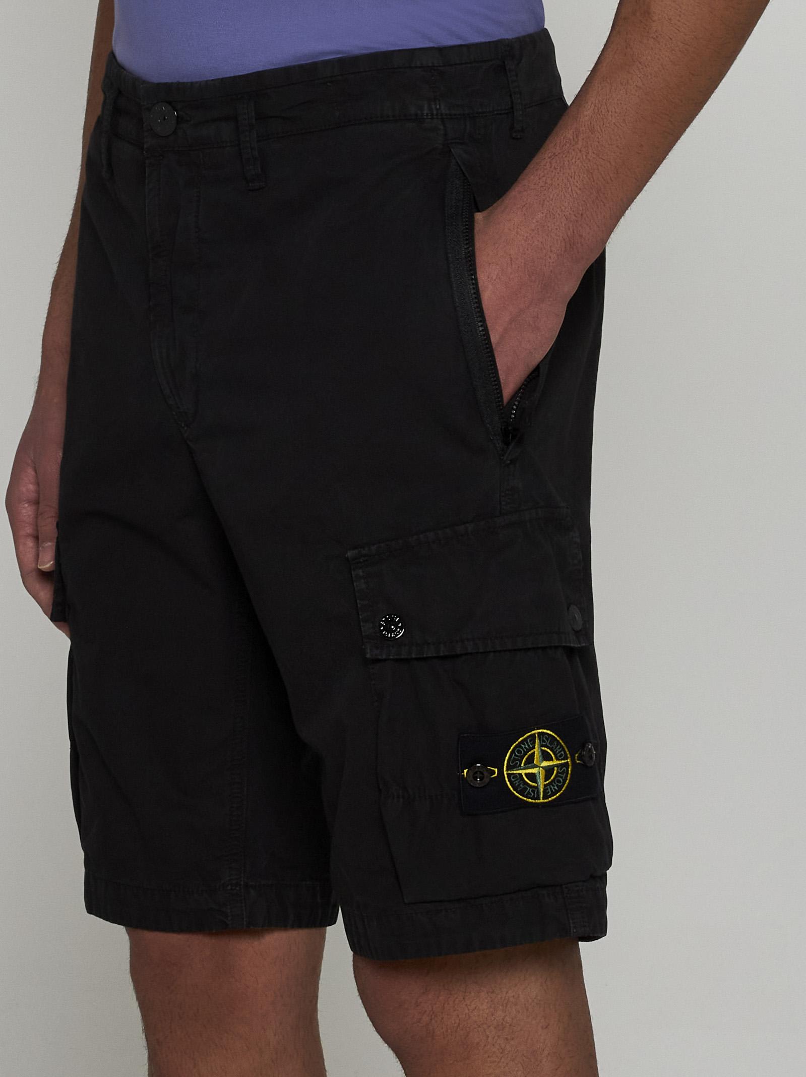 Shop Stone Island Slim-fit Cotton Cargo Shorts In Nero