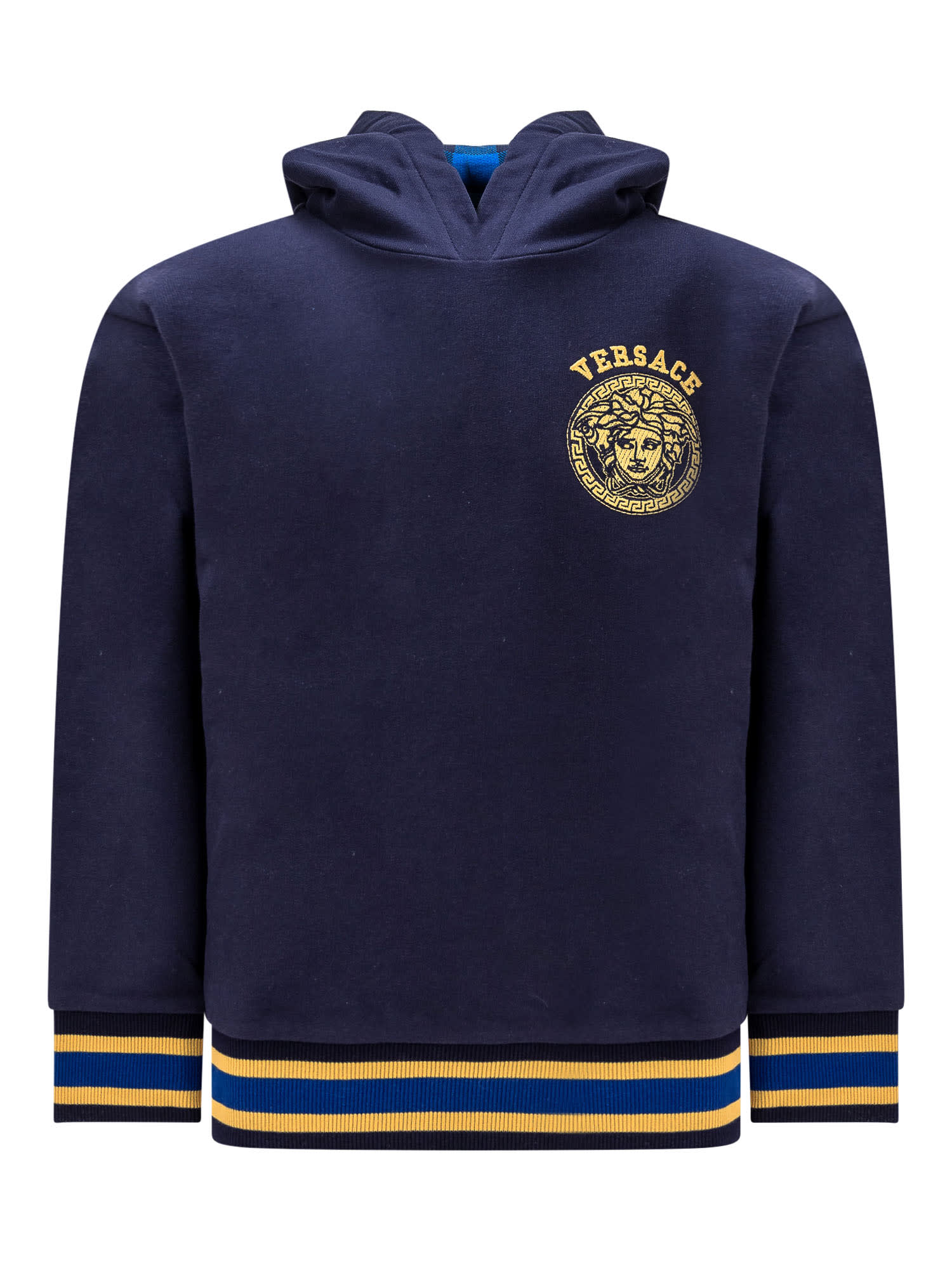 Young Versace Kids' Sweatshirt With Hood In Navy Oro Blu