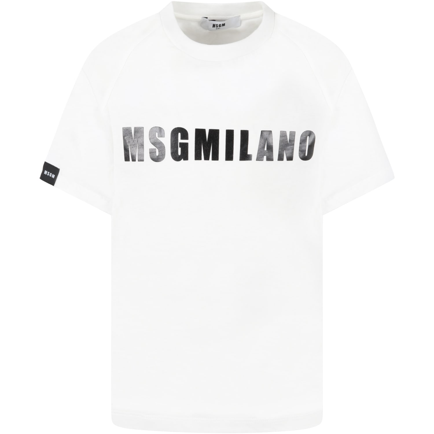 MSGM White T-shirt For Kids With Black Logo