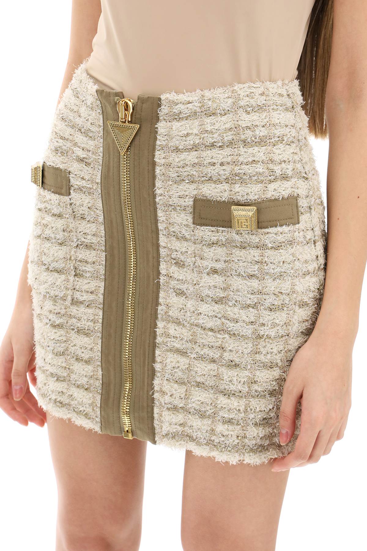 Shop Balmain Tweed Mini Skirt In Gcc Multi Beige