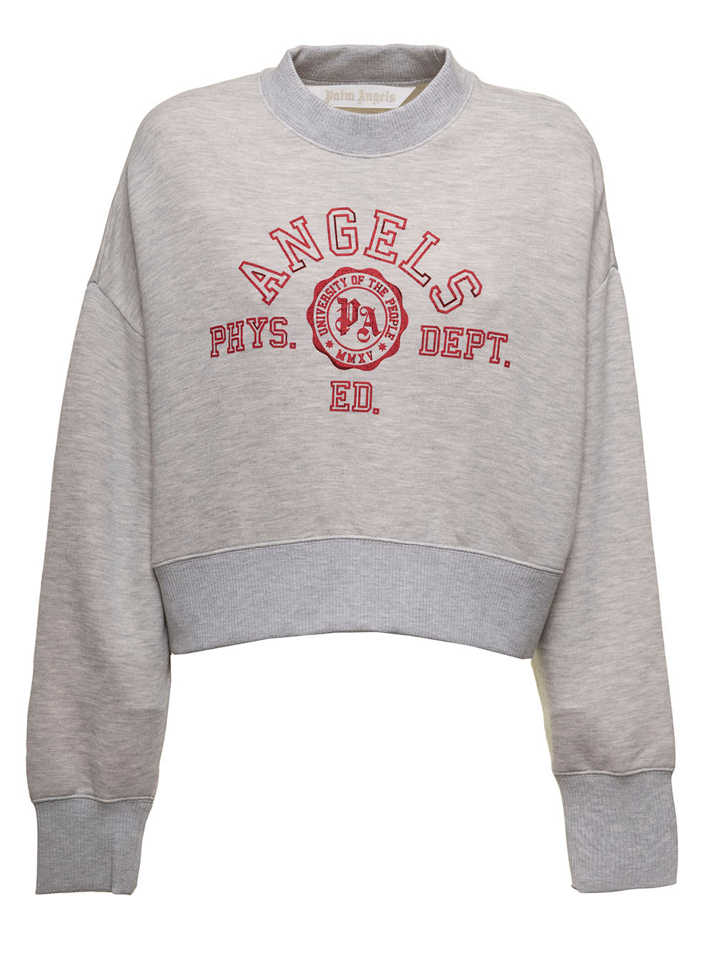 Palm Angels Womans Grey Cotton Sweatshirt With College Print