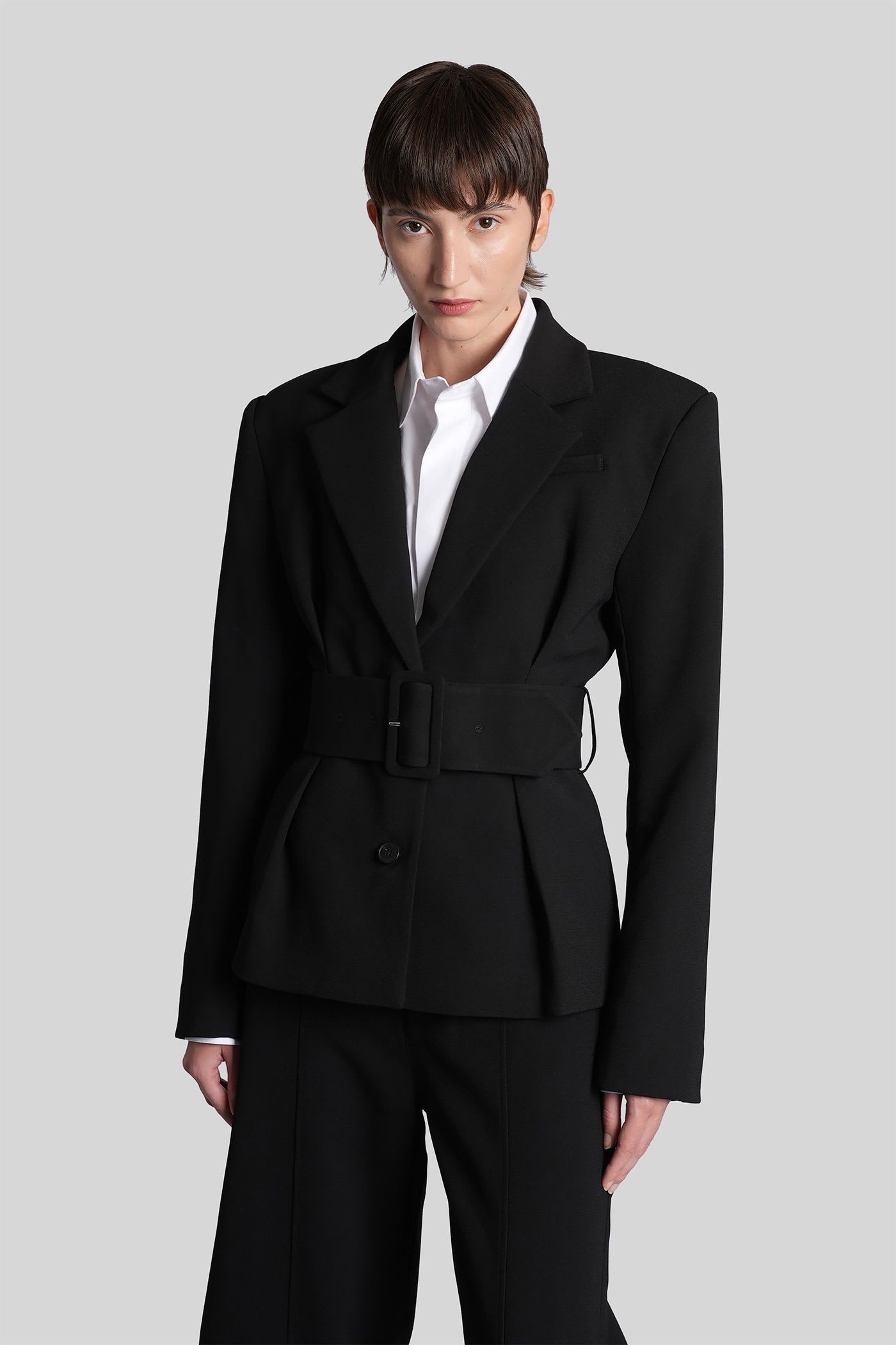 Rotate Birger Christensen Black Single-breasted Jacket With Belt In Black