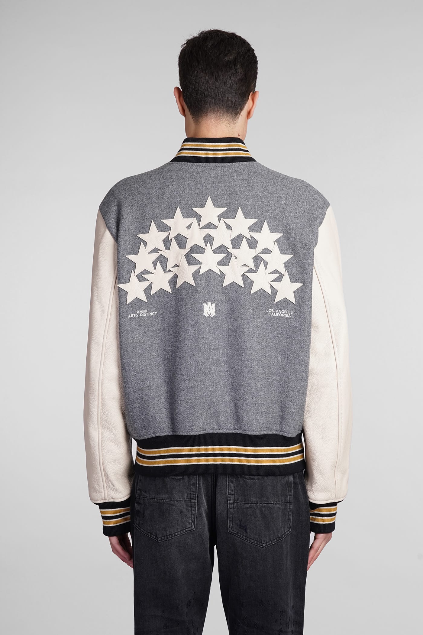 Amiri Stars Varsity Bomber Jacket In Grey