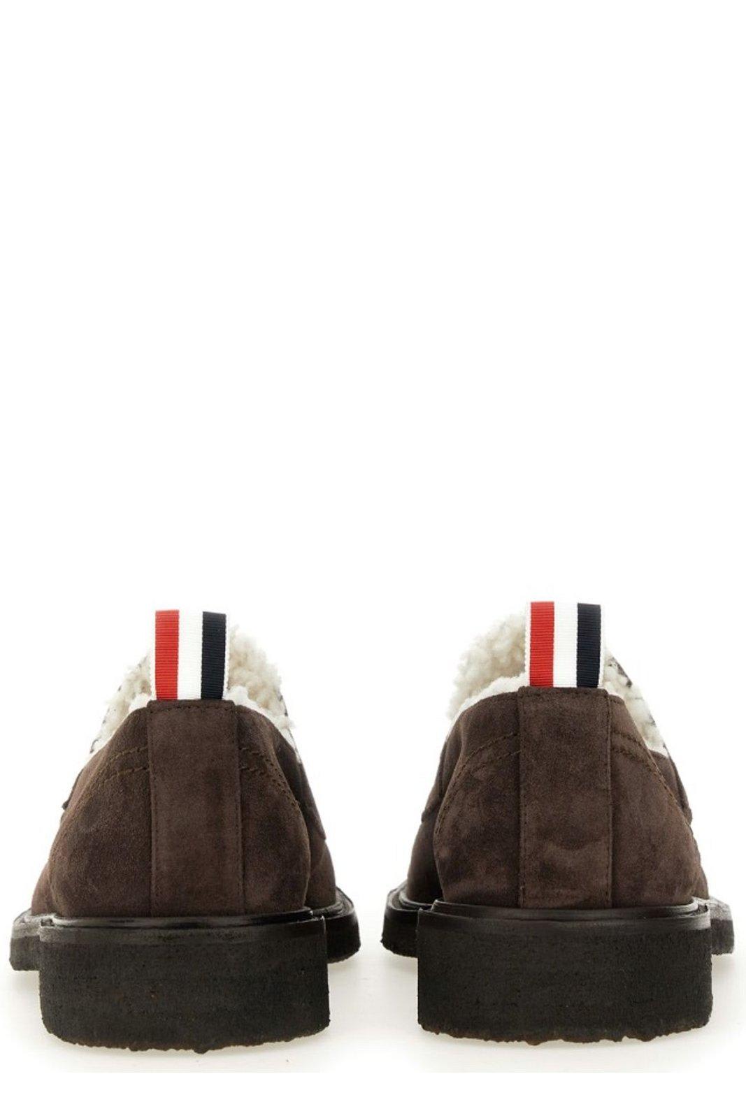 Shop Thom Browne Shearling-lining Penny Loafers In Dark