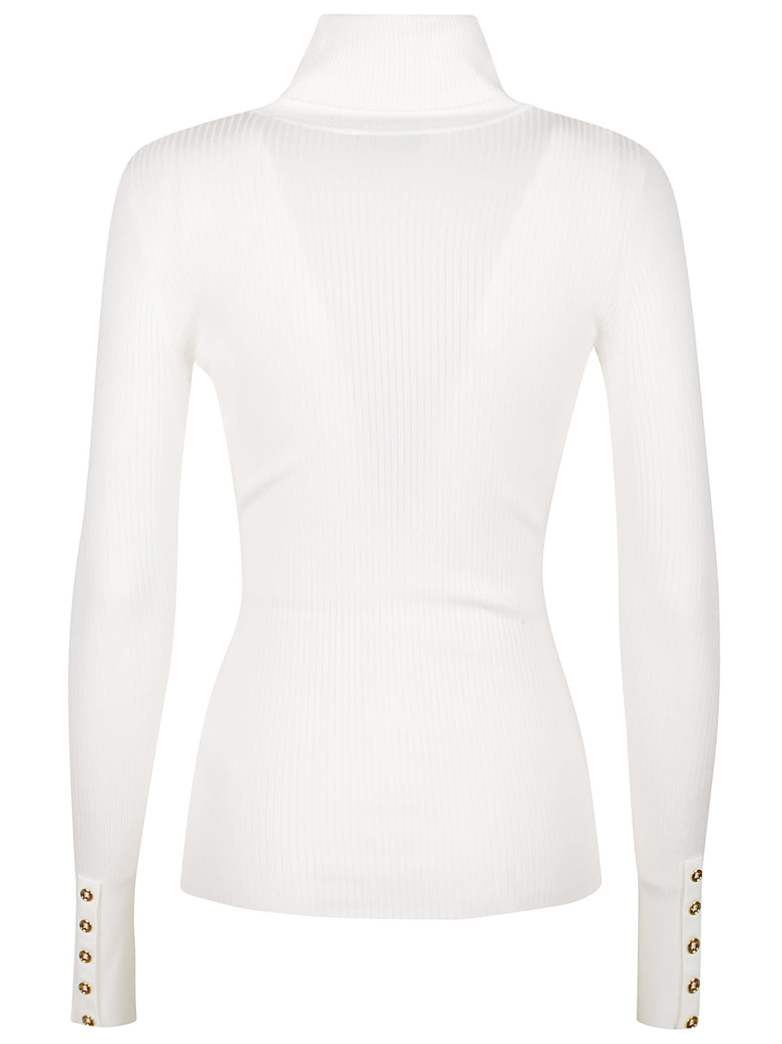 Elisabetta Franchi Ribbed Knit Turtleneck Top With Breast Pocket Clothing In White