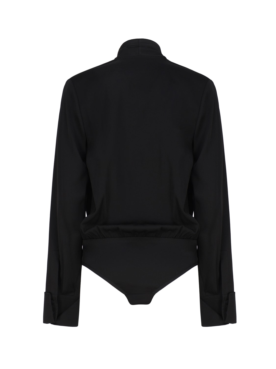 Sportmax Wrap V-neck Bodysuit With Tie Collar In Black
