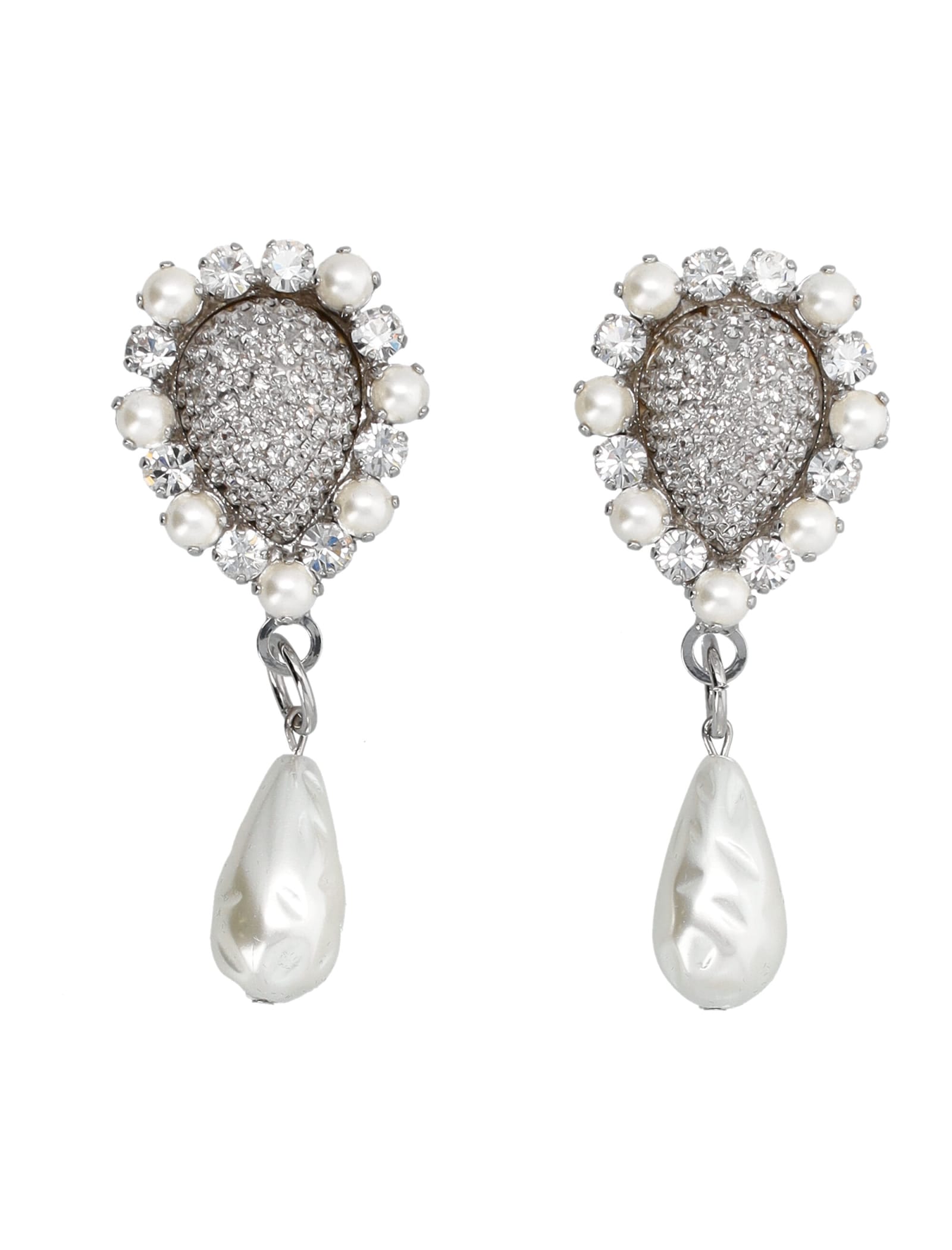 Alessandra Rich Crystal Earrings With Pearl Pendant