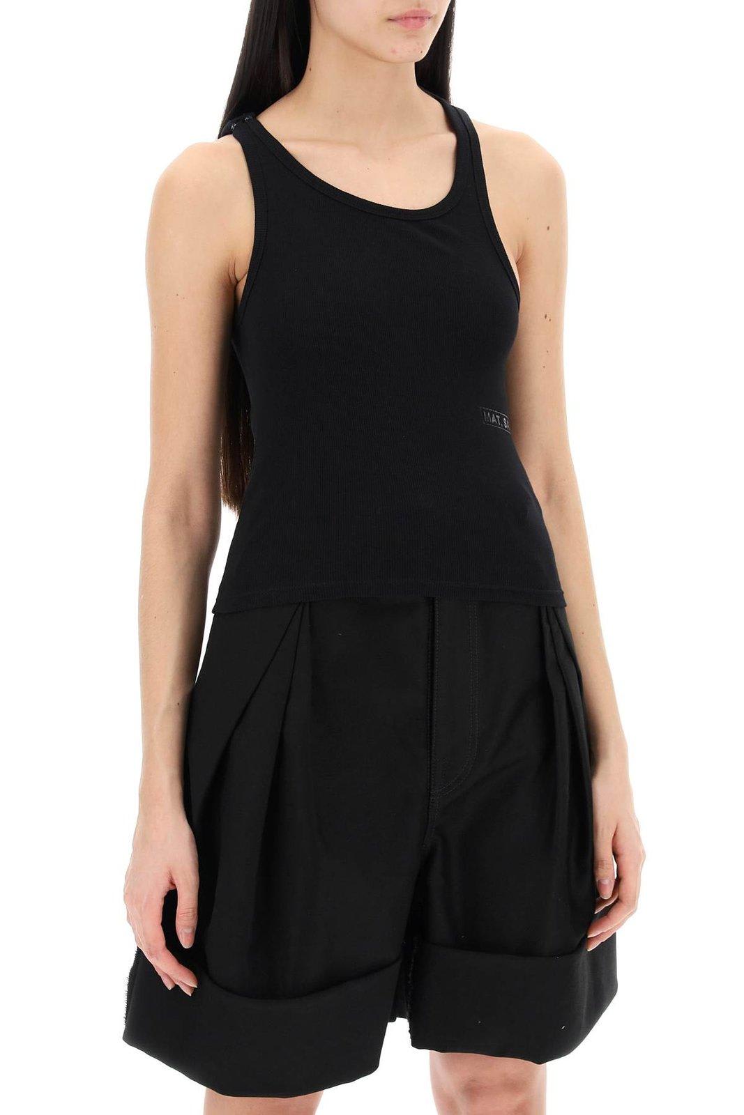 Shop Mm6 Maison Margiela Cut-out Detailed Ribbed Tank Top In Black