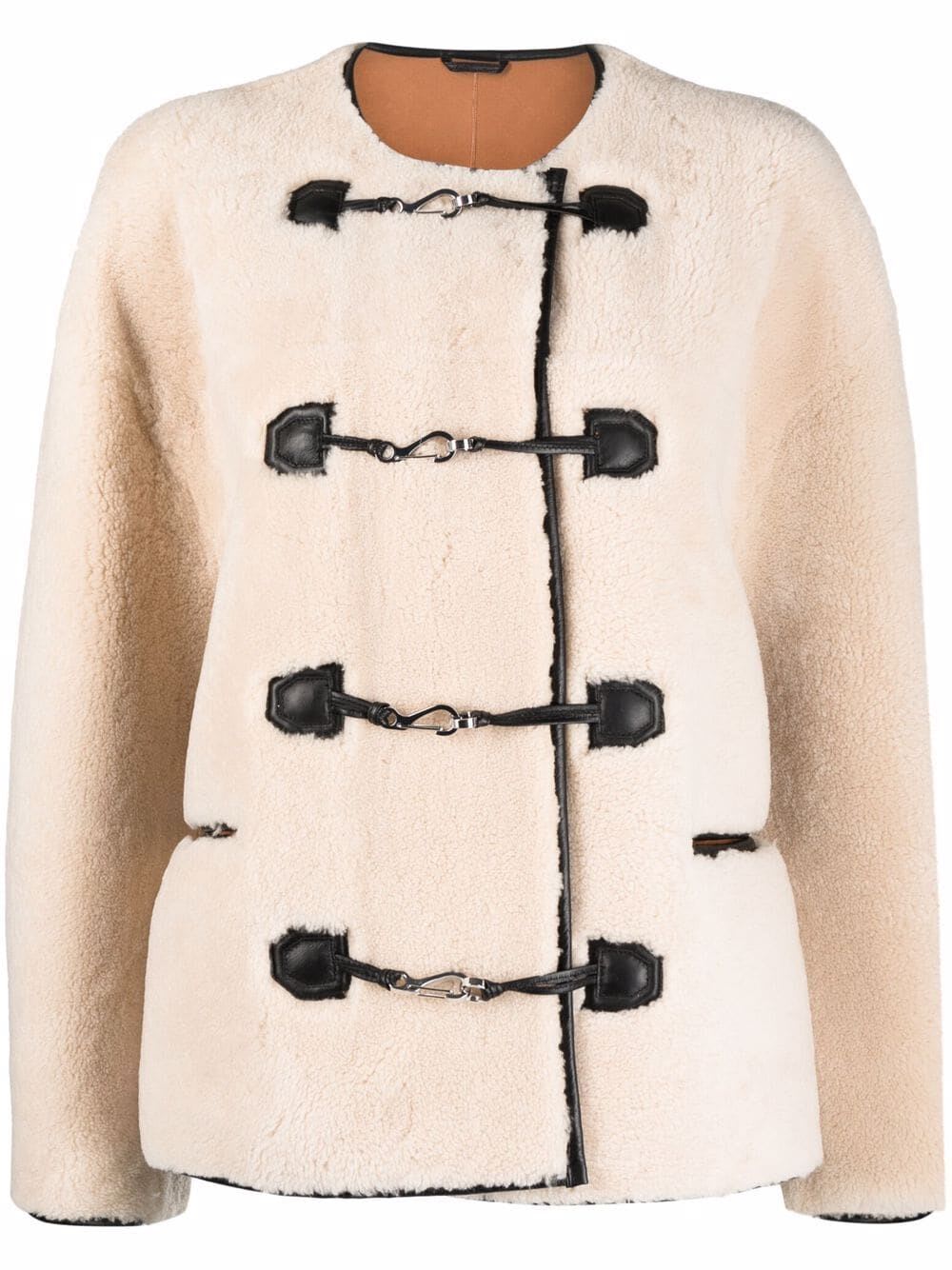 Shop Totême Teddy Shearling Clasp Jacket In Off White