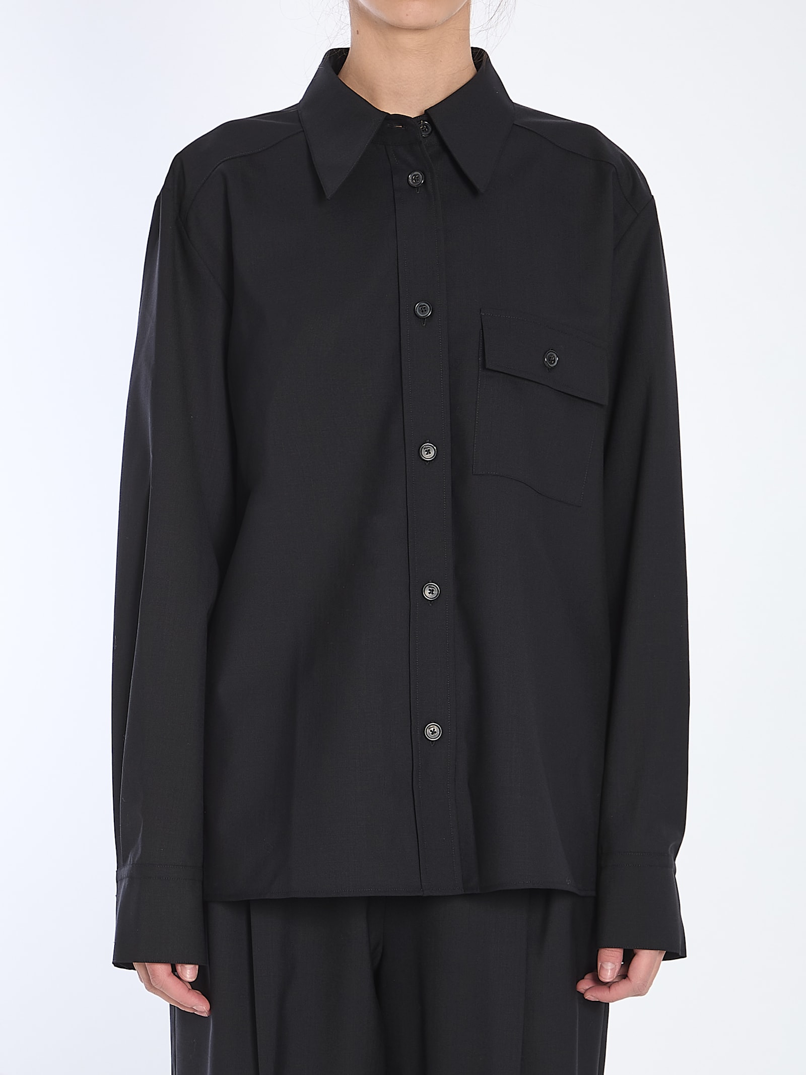 Khaite Yatty Shirt In Tropical Wool In Black