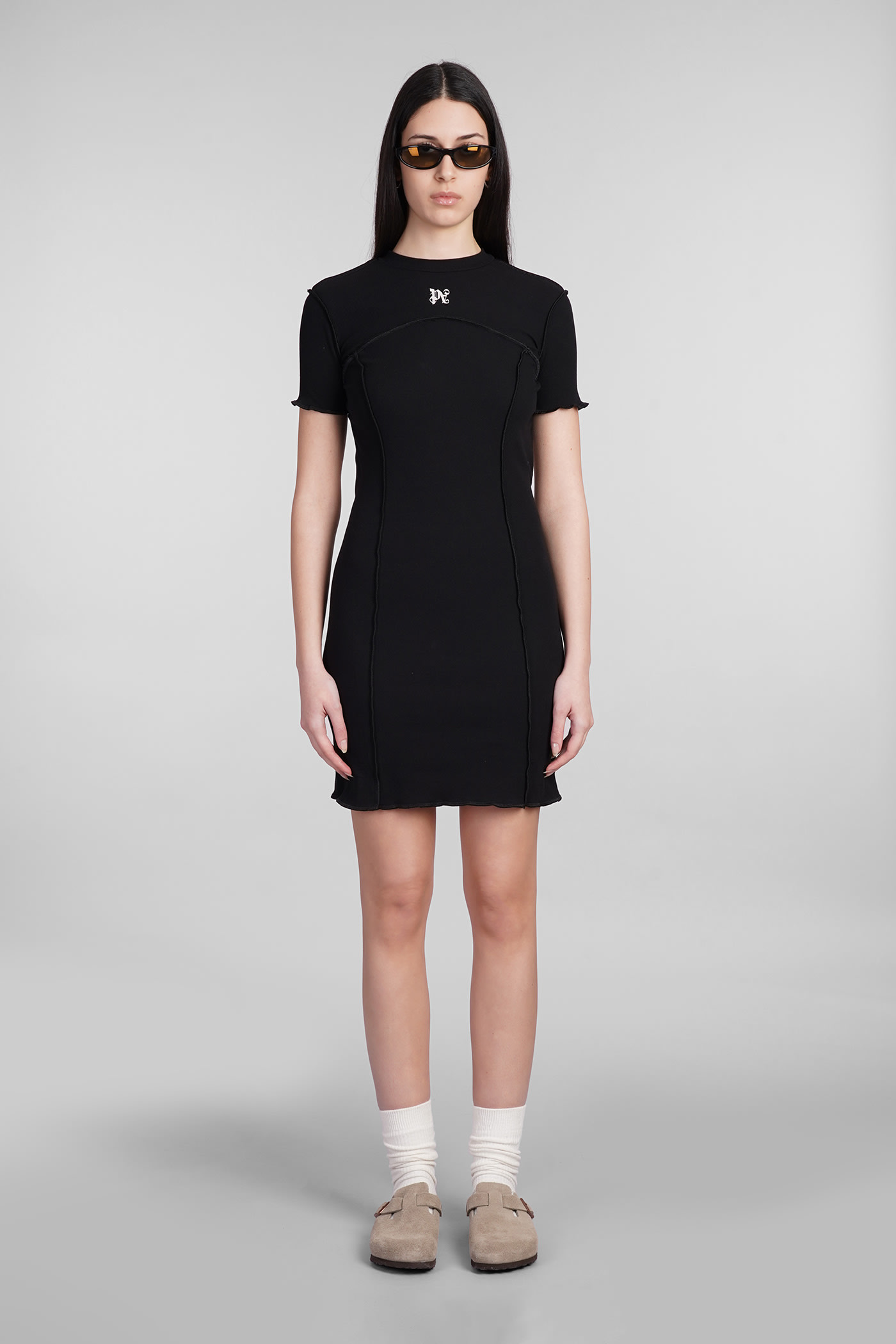 Palm Angels Dress In Black Cotton