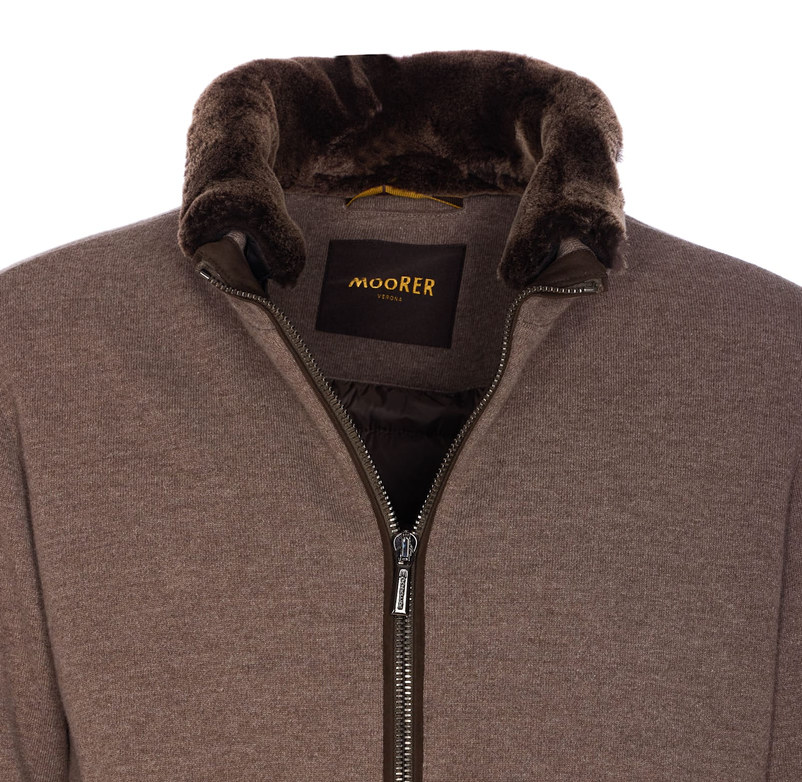 Moorer Casual Jacket With Fur Collar And Ribbed Finish In Brown