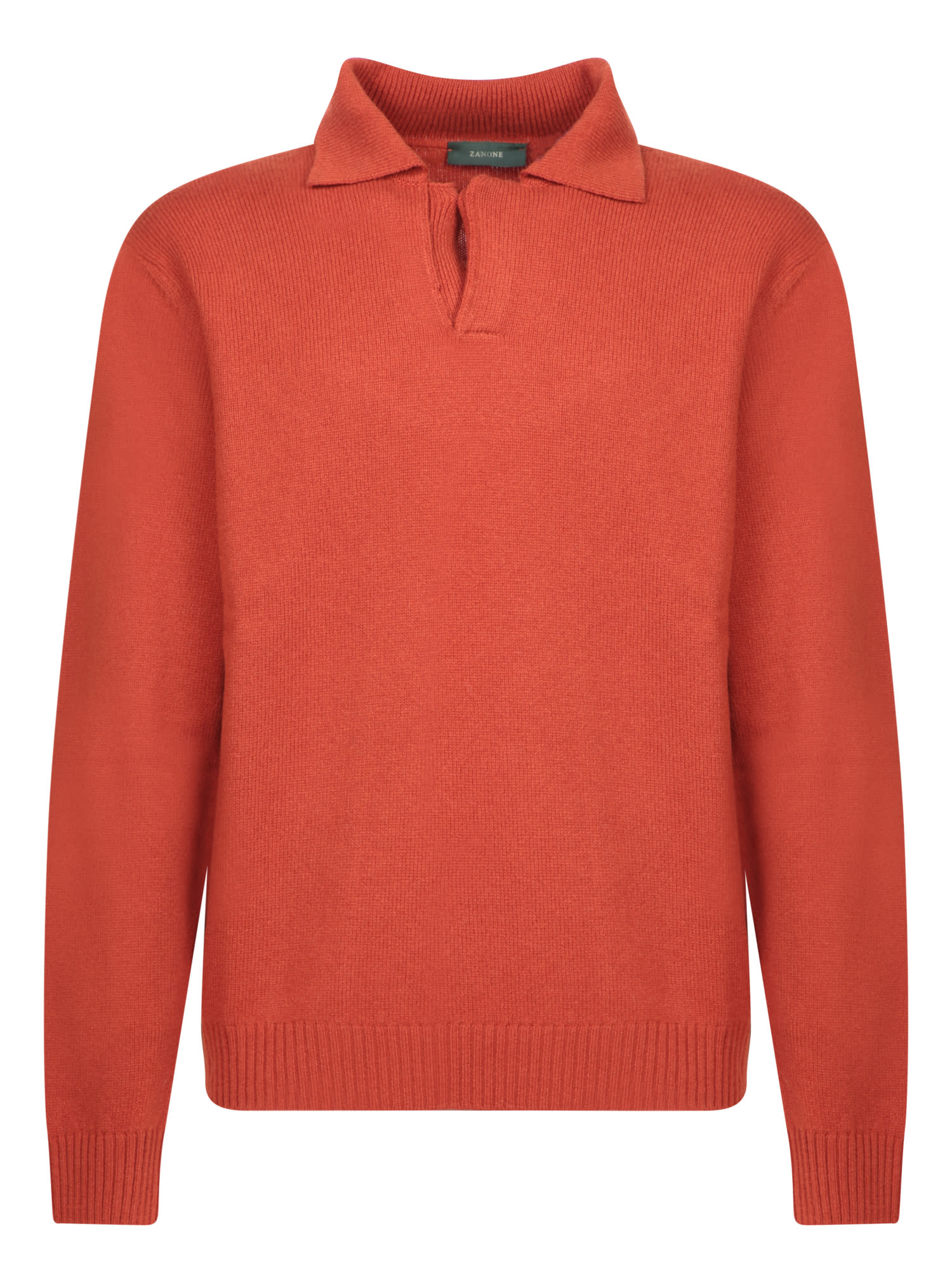 Shop Zanone Slim Fit Long Sleeve Orange Polo Shirt