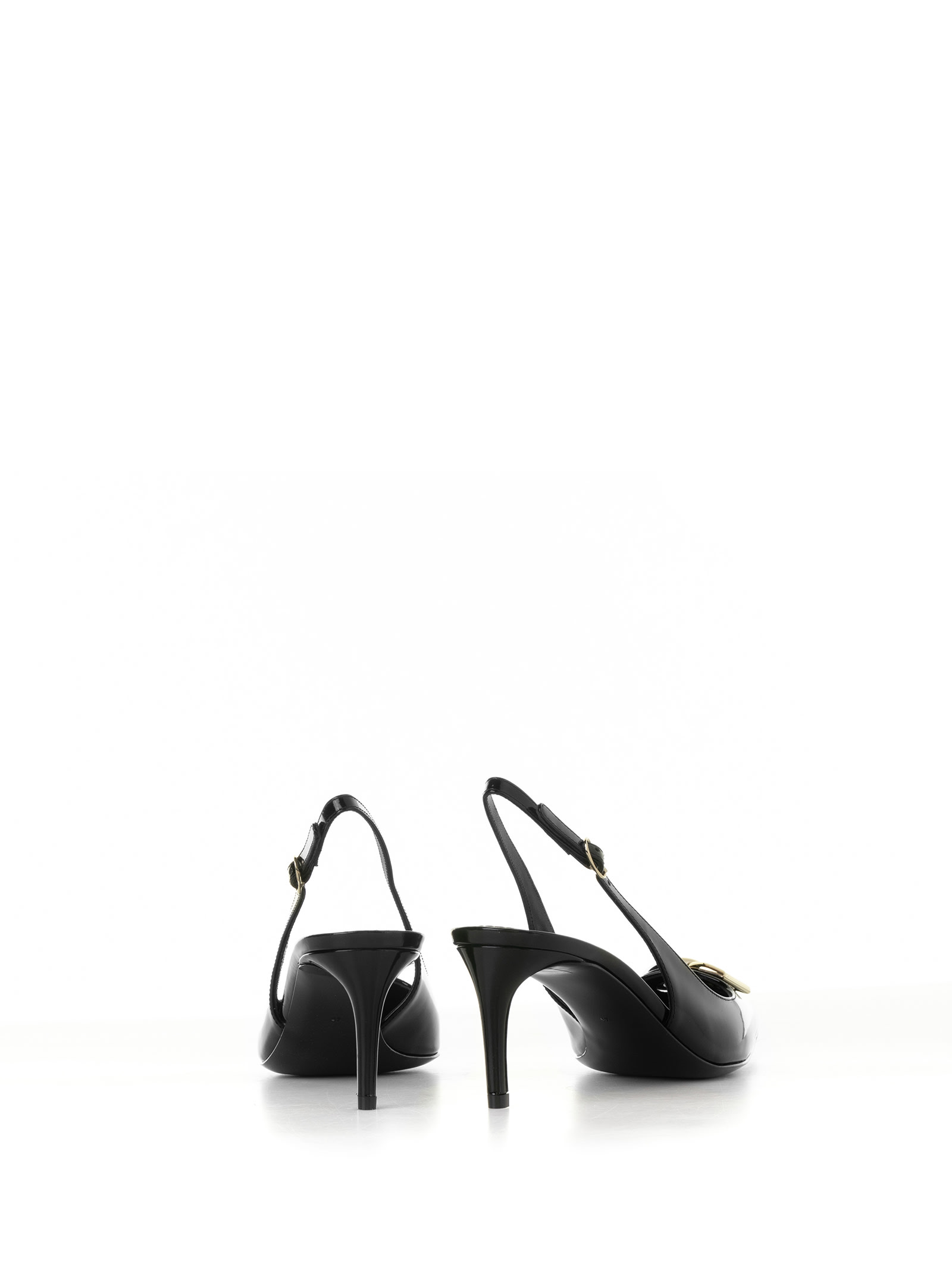Shop Dolce & Gabbana Leather Slingback Pumps With Logo In Nero