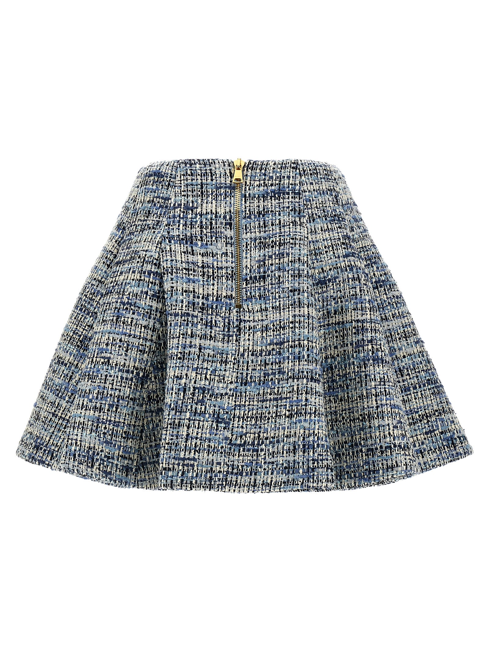 Balmain Space-dyed Cotton-blend Miniskirt In Blue