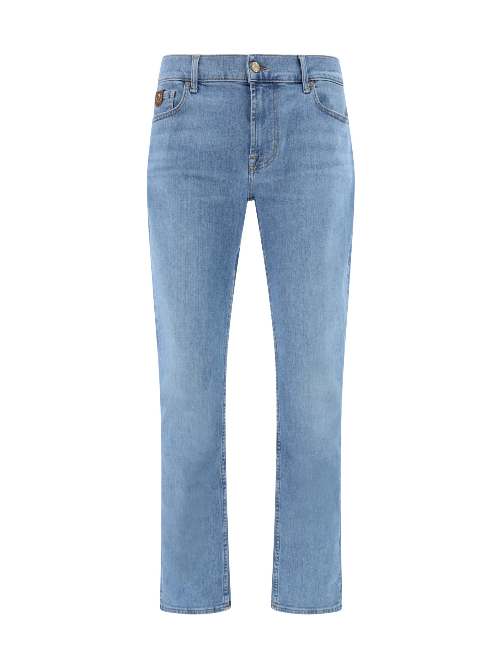 7 For All Mankind Slimmy Tapered Stretch Cotton Jeans In Light Blue