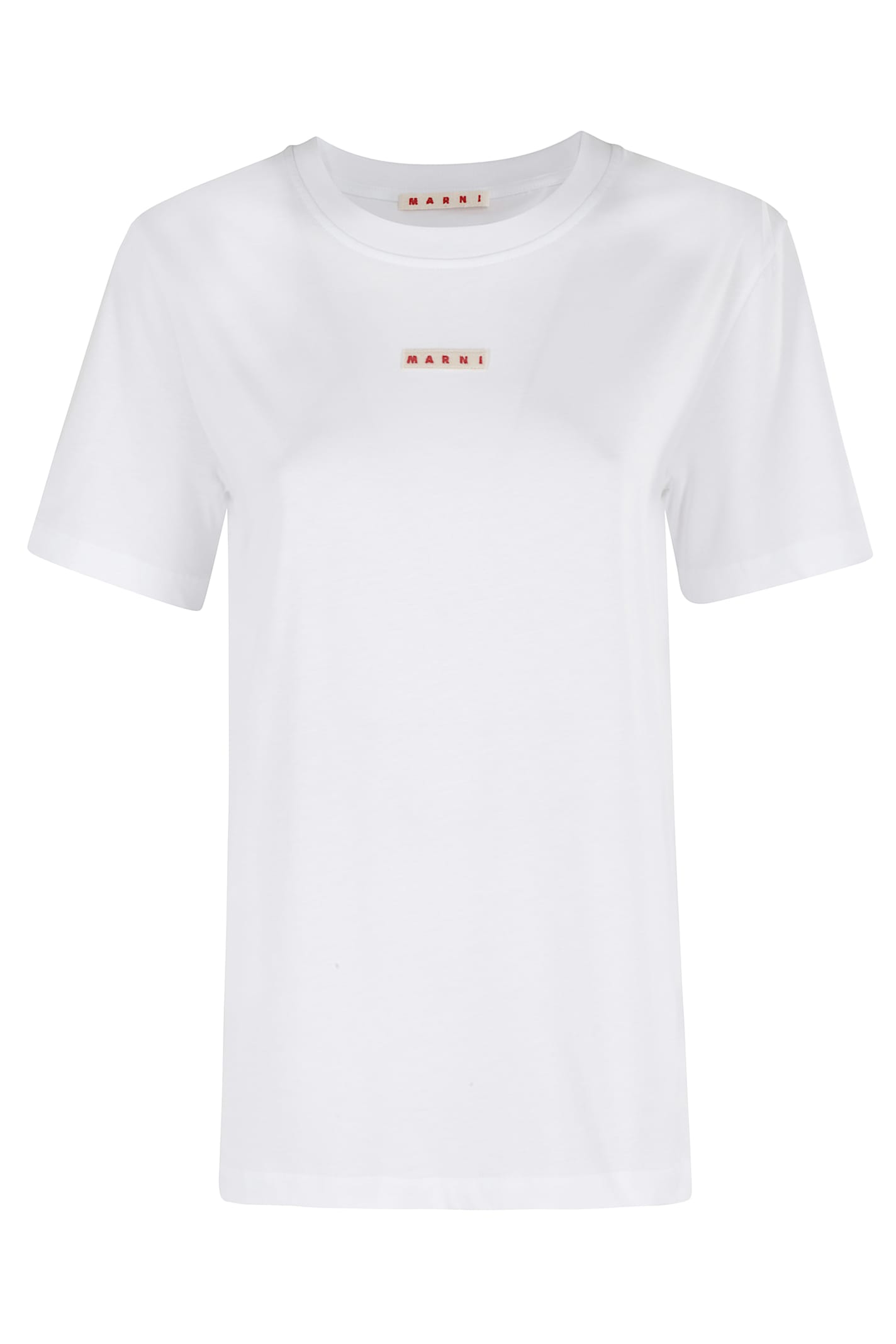 Marni White Crewneck T-shirt With Logo Patch On The Front In Cotton Woman In White