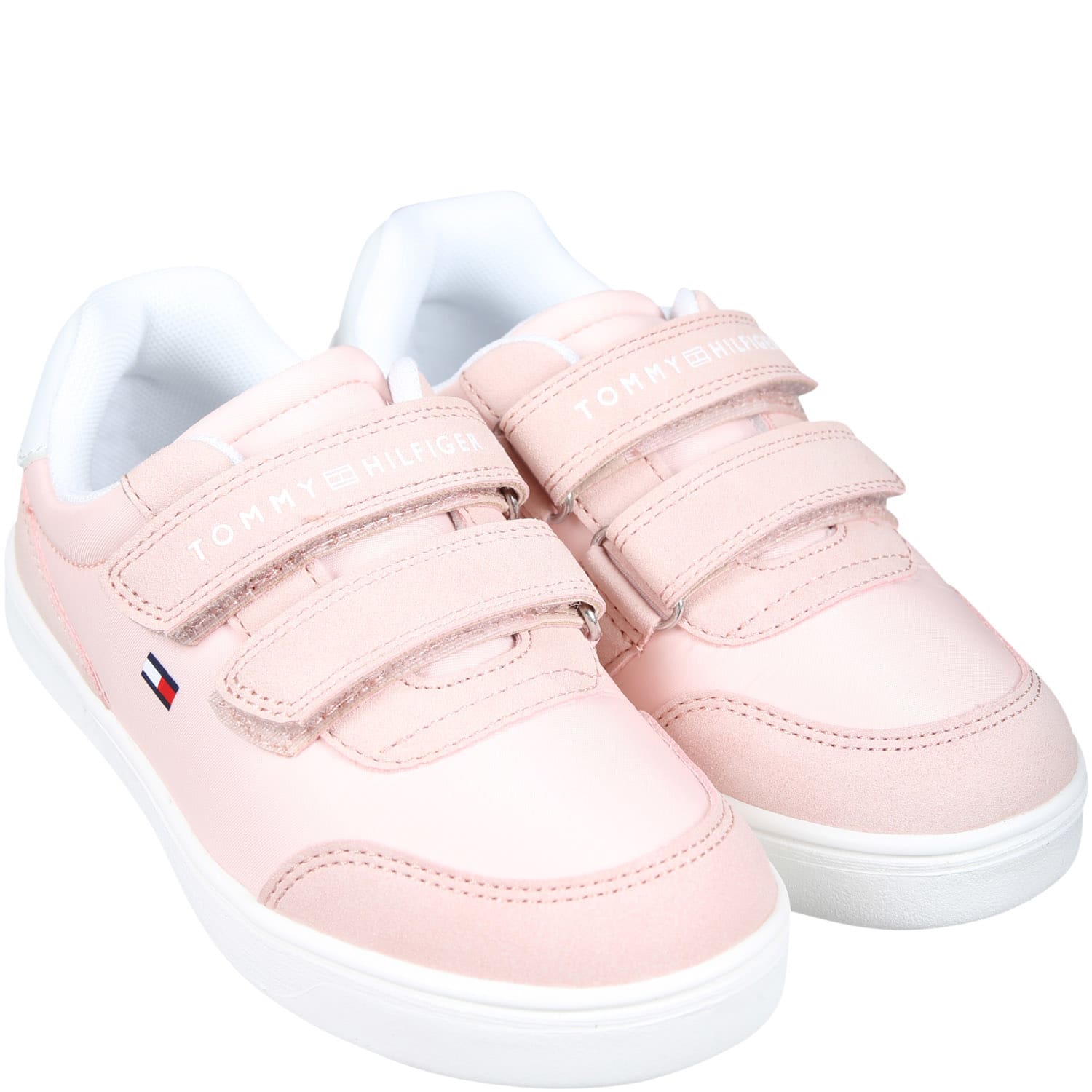 Shop Tommy Hilfiger Pink Sneakers For Girl With Logo And Flag